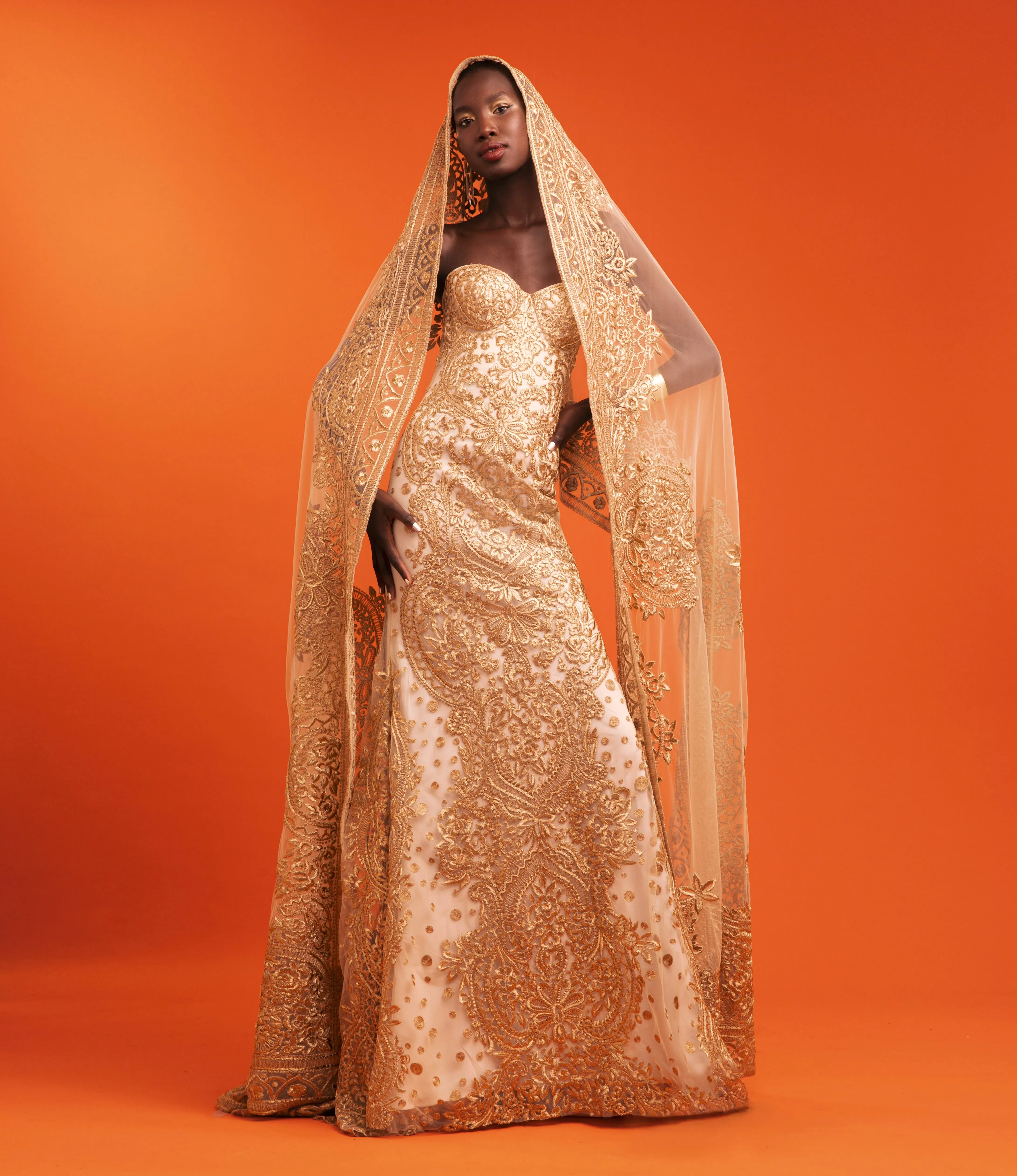 EMBROIDERED STRAPLESS CORSET GOWN sold by Naeem Khan