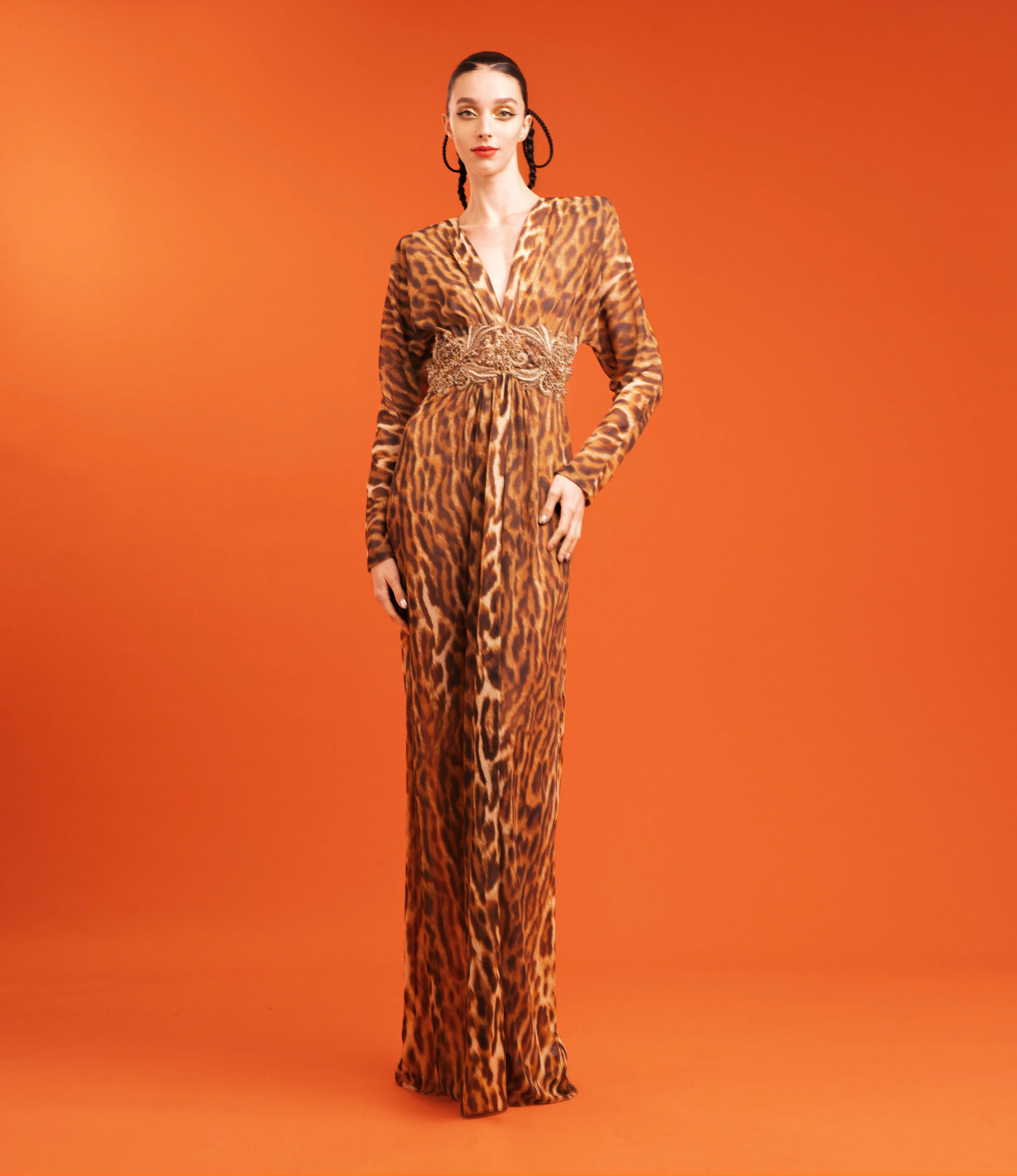 LEOPARD PRINT CHIFFON GOWN WITH EMBROIDERY DETAIL sold by Naeem Khan