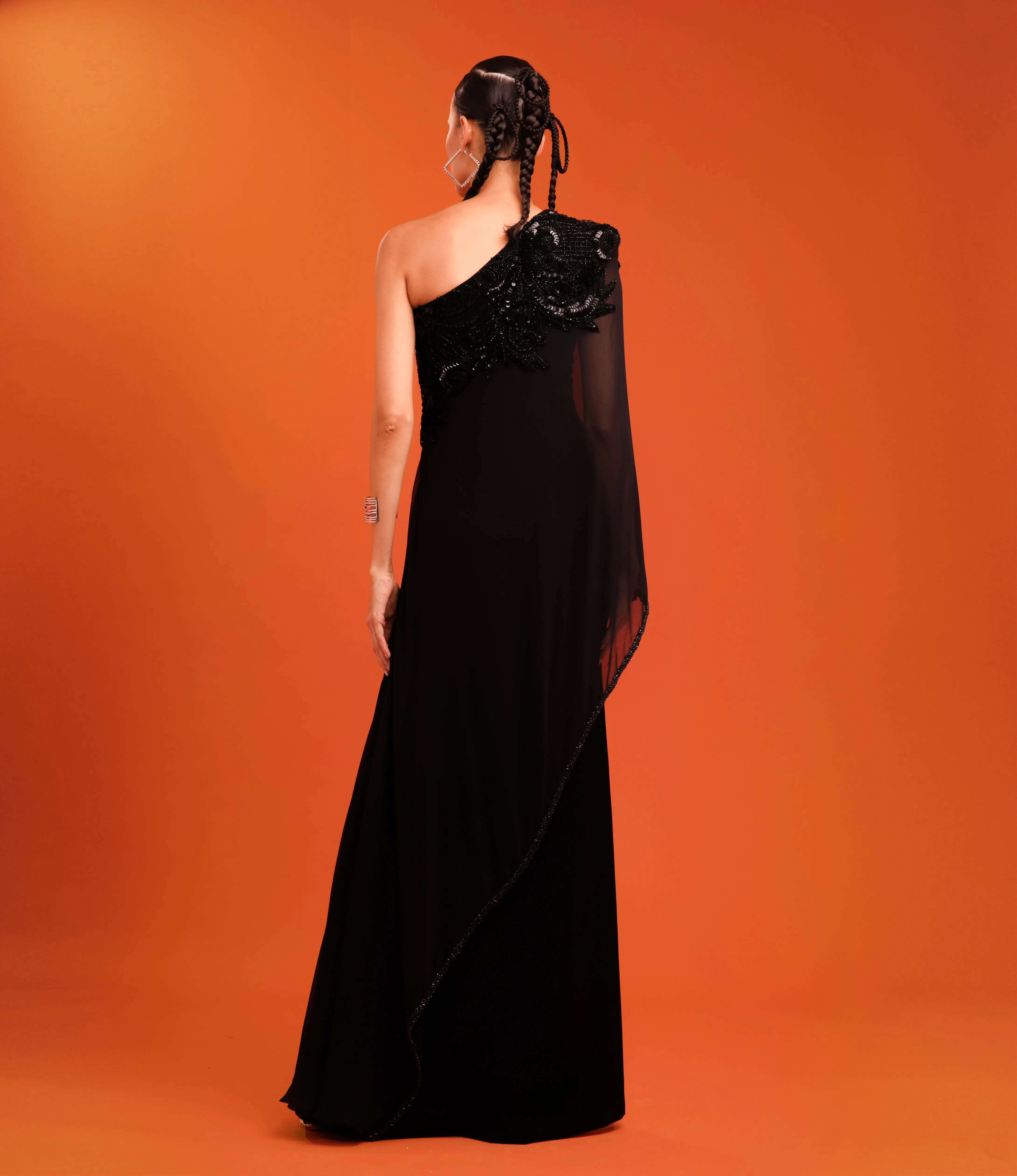 ONE SHOULDER COLUMN GOWN WITH CHIFFON SHAWL sold by Naeem Khan product image thumbnail 2
