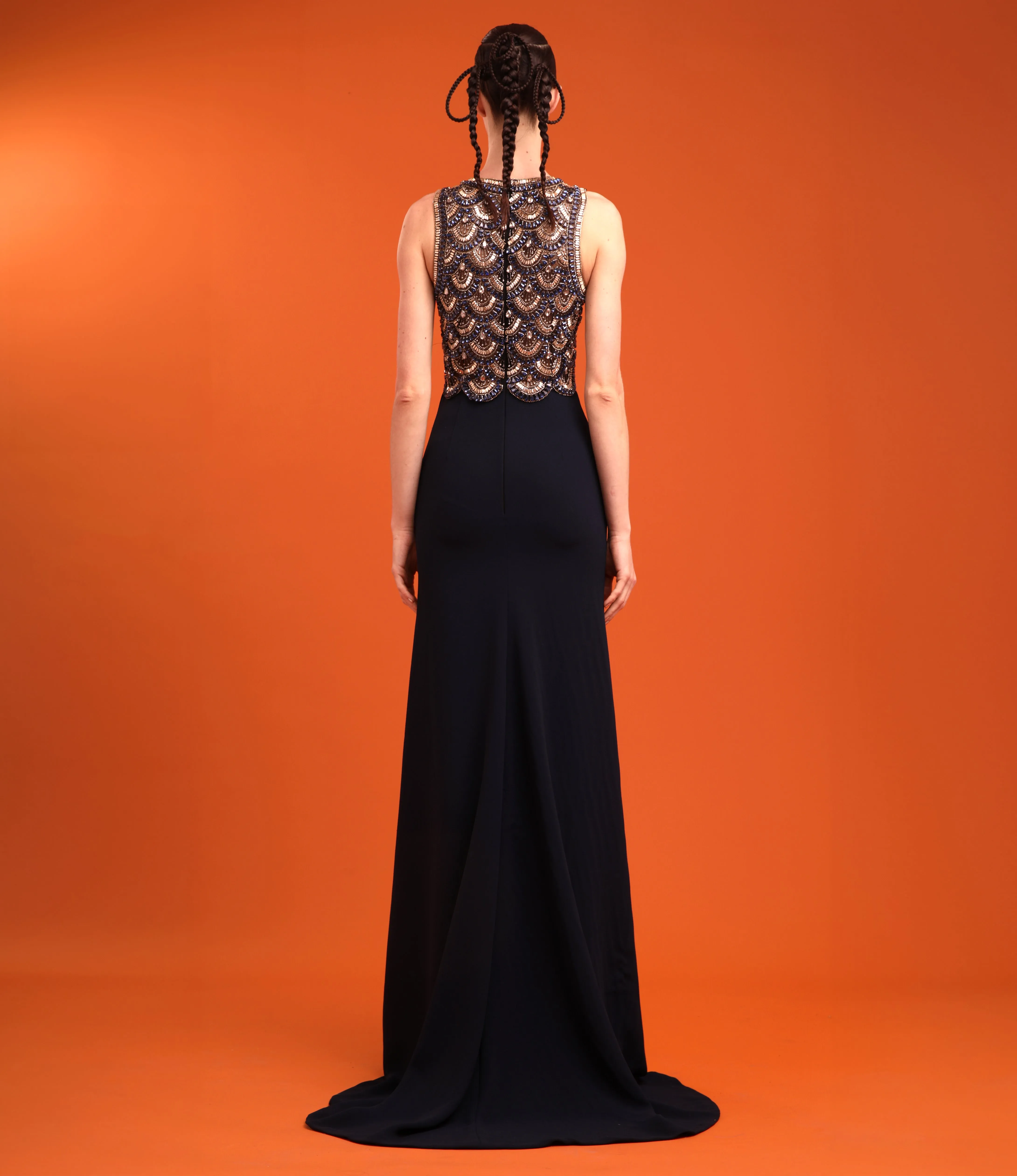 BEADED SCALLOP HALTER GOWN WITH CREPE SKIRT sold by Naeem Khan product image thumbnail 2