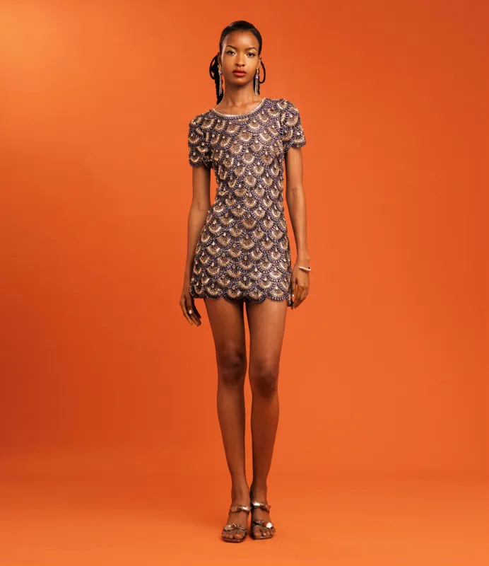 Scallop Beaded Cap Sleeve Dress sold by Naeem Khan