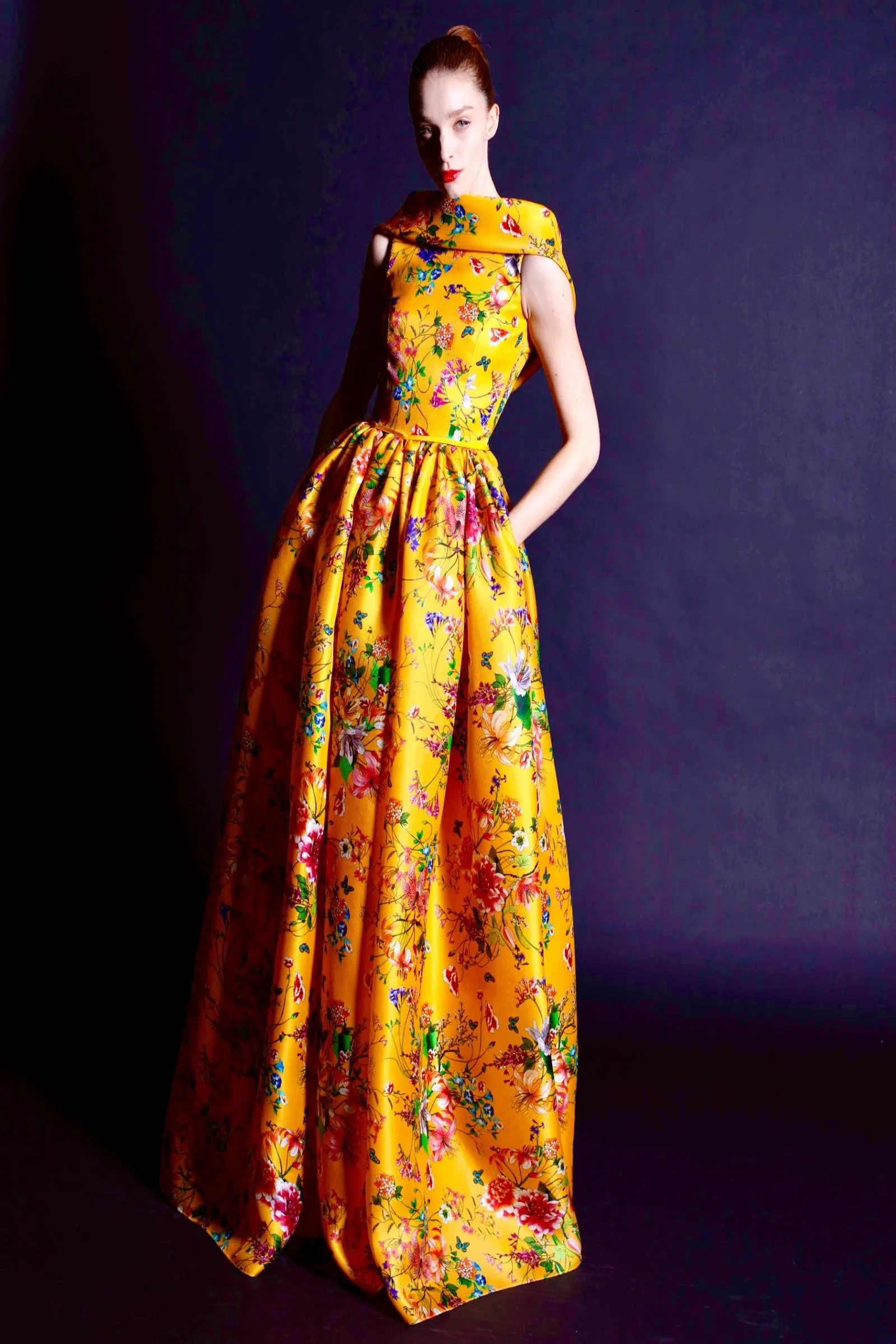Boat Neck Silk Gazar Gown sold by Naeem Khan