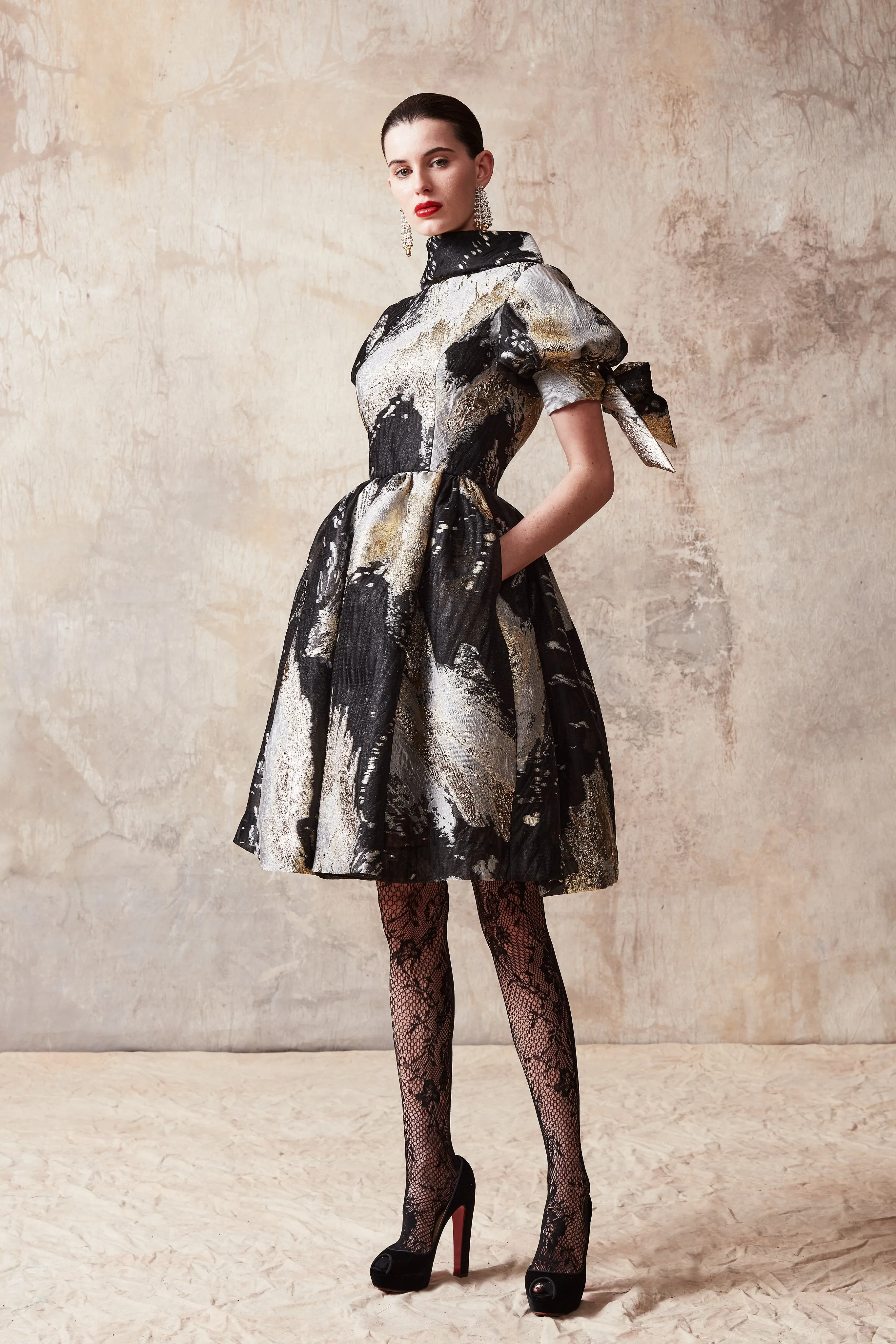 Boat Neck Puff Sleeve Dress sold by Naeem Khan