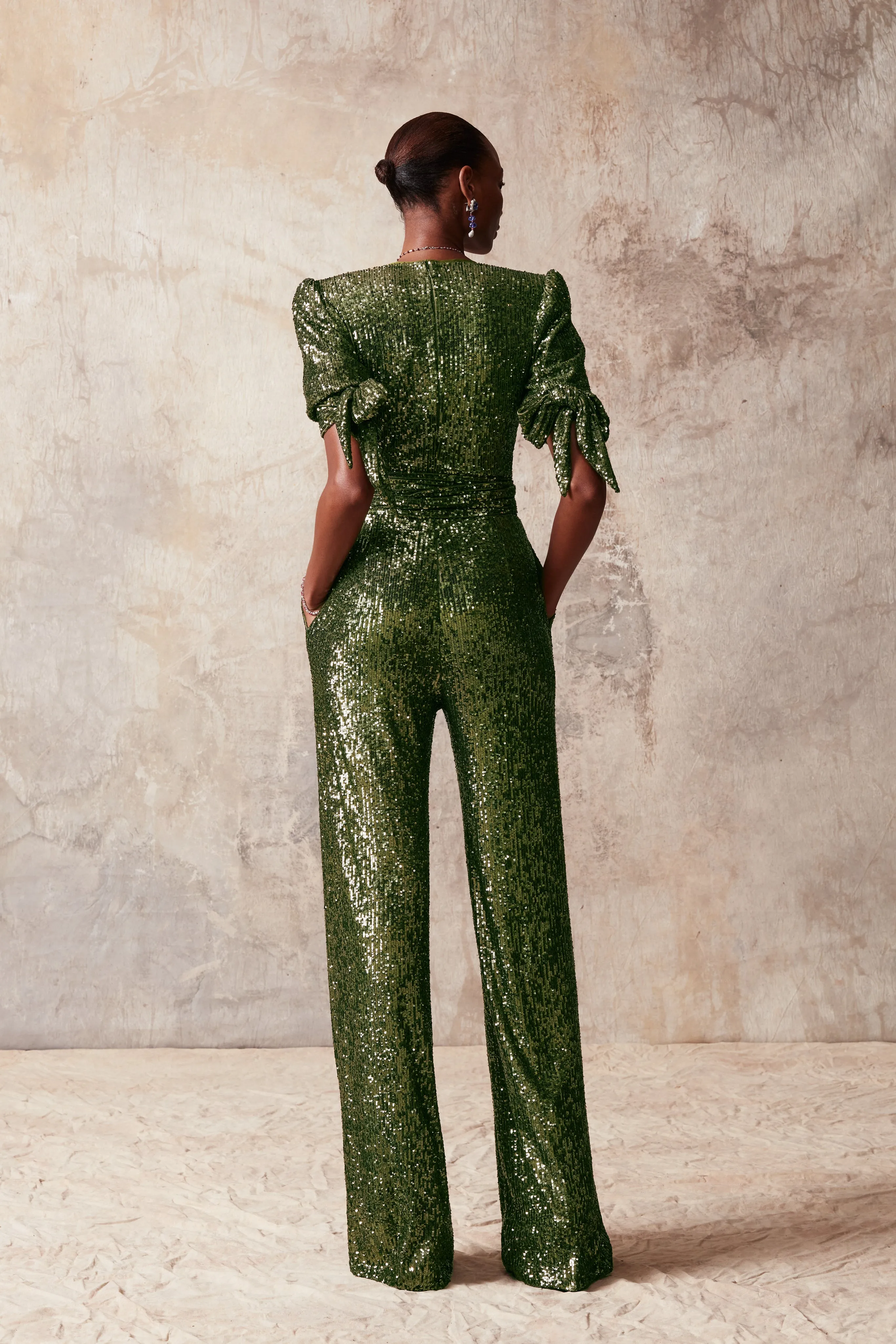 Stretch Sequin Short Sleeve Jumpsuit sold by Naeem Khan product image thumbnail 2