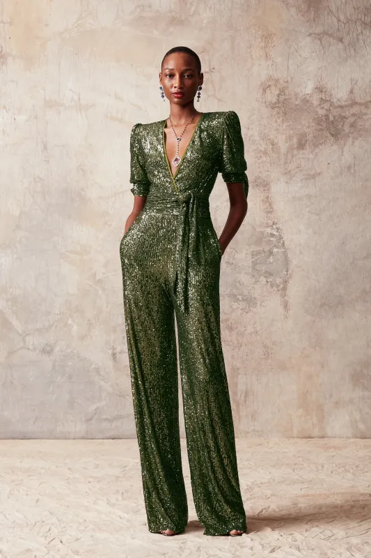 Stretch Sequin Short Sleeve Jumpsuit made by Naeem Khan
