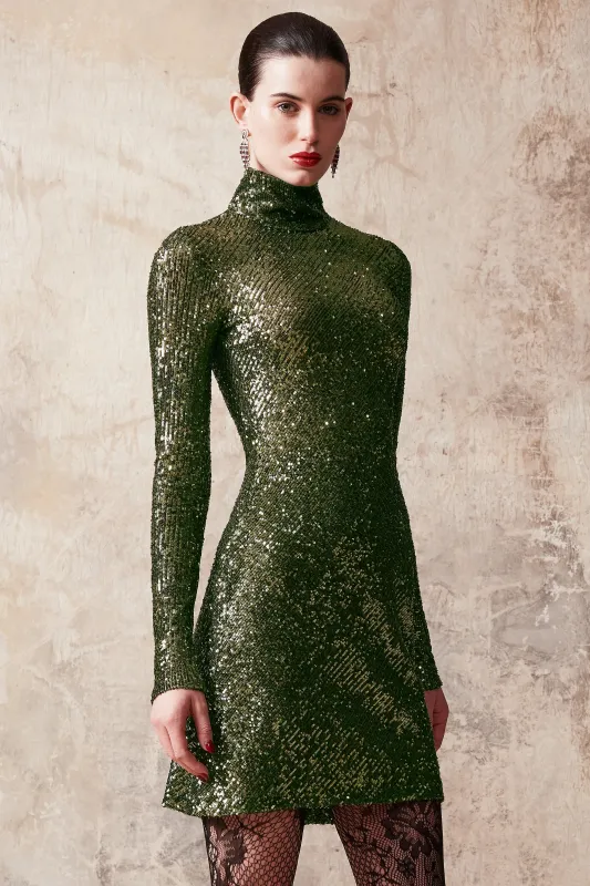 Stretch Sequin Mock Neck Dress made by Naeem Khan