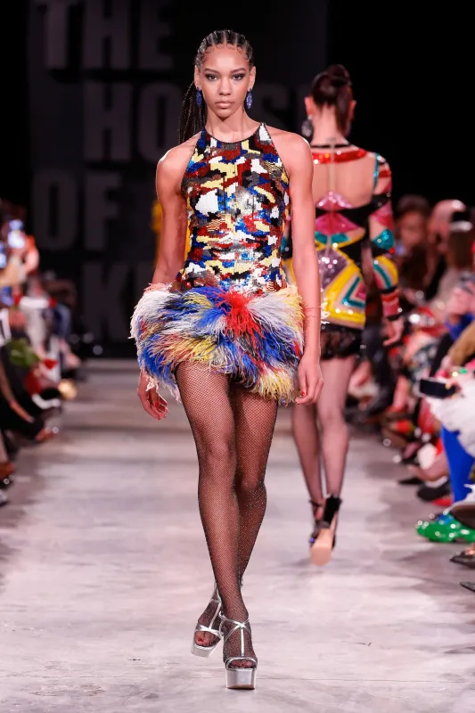 Multi-Color Sequin and Feather Halter Mini Dress sold by Naeem Khan