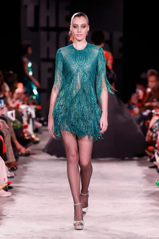 Beaded 3/4 Sleeve Fringe Dress sold by Naeem Khan