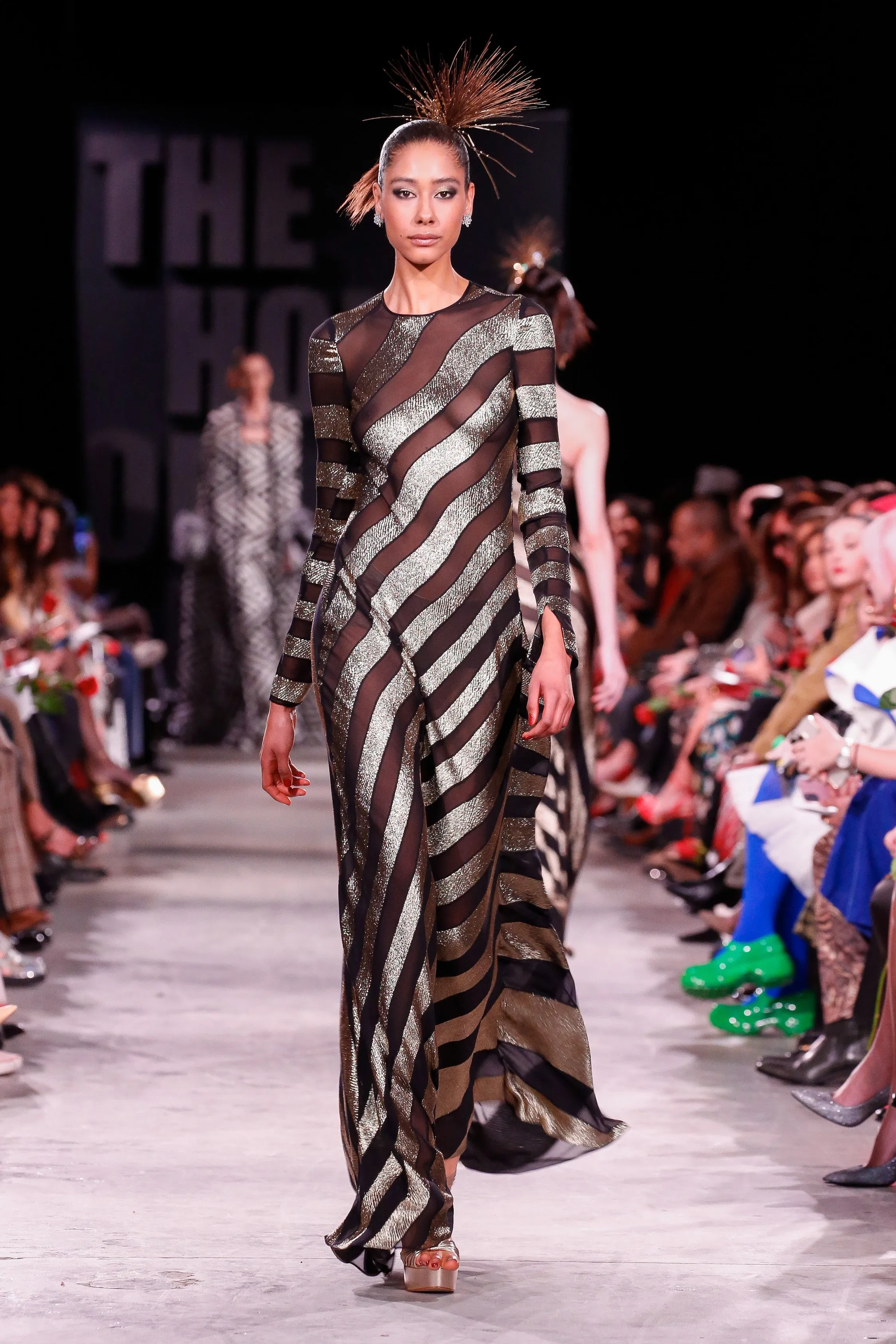 Lame Striped Chiffon Long Sleeve Gown sold by Naeem Khan