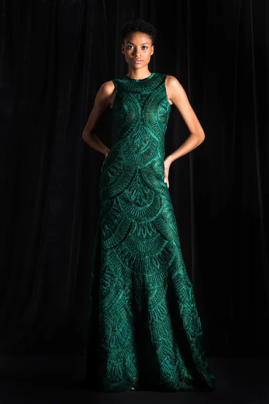 Ribbon Embroidered Sleeveless Gown sold by Naeem Khan