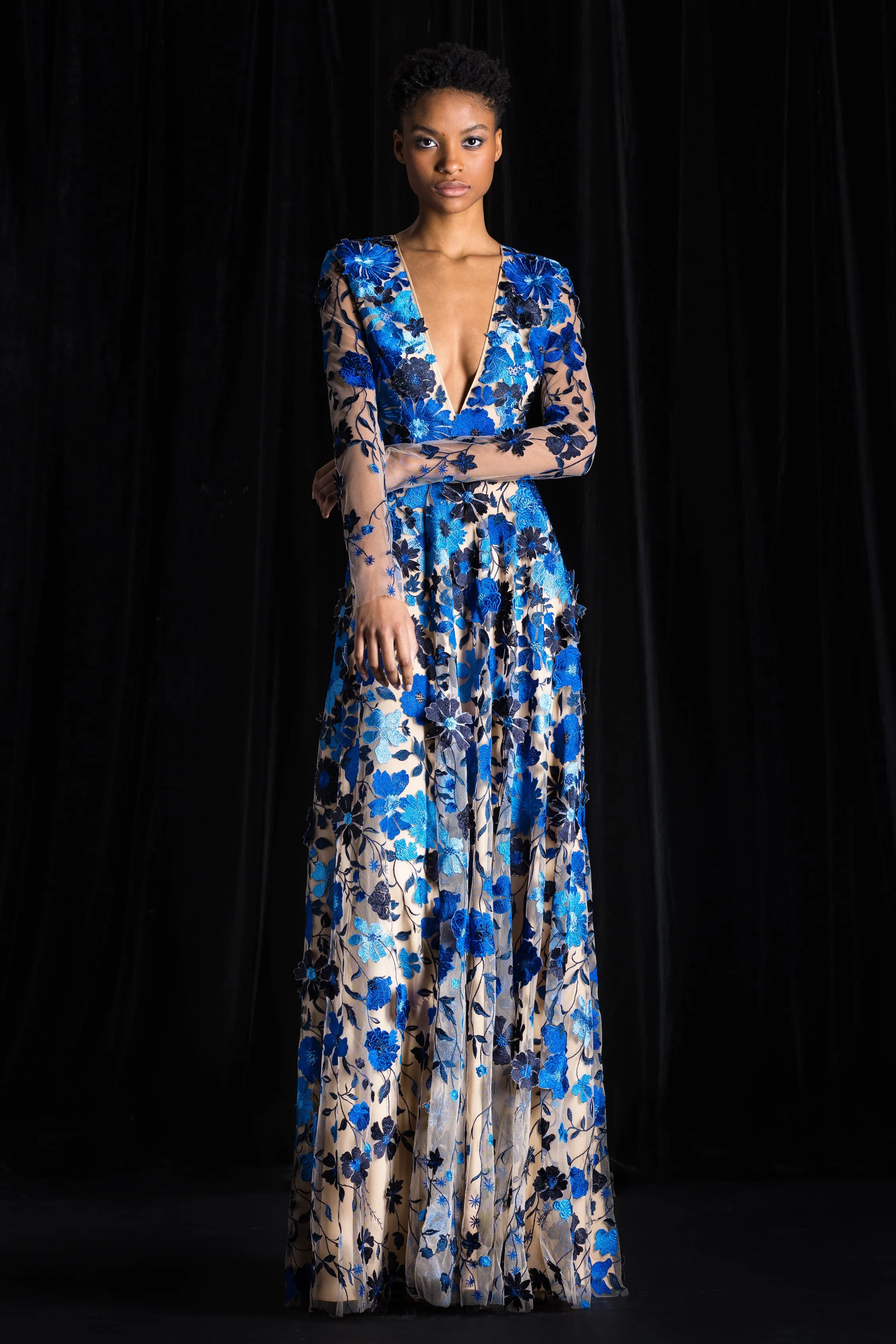 Floral Applique Long Sleeve Gown sold by Naeem Khan