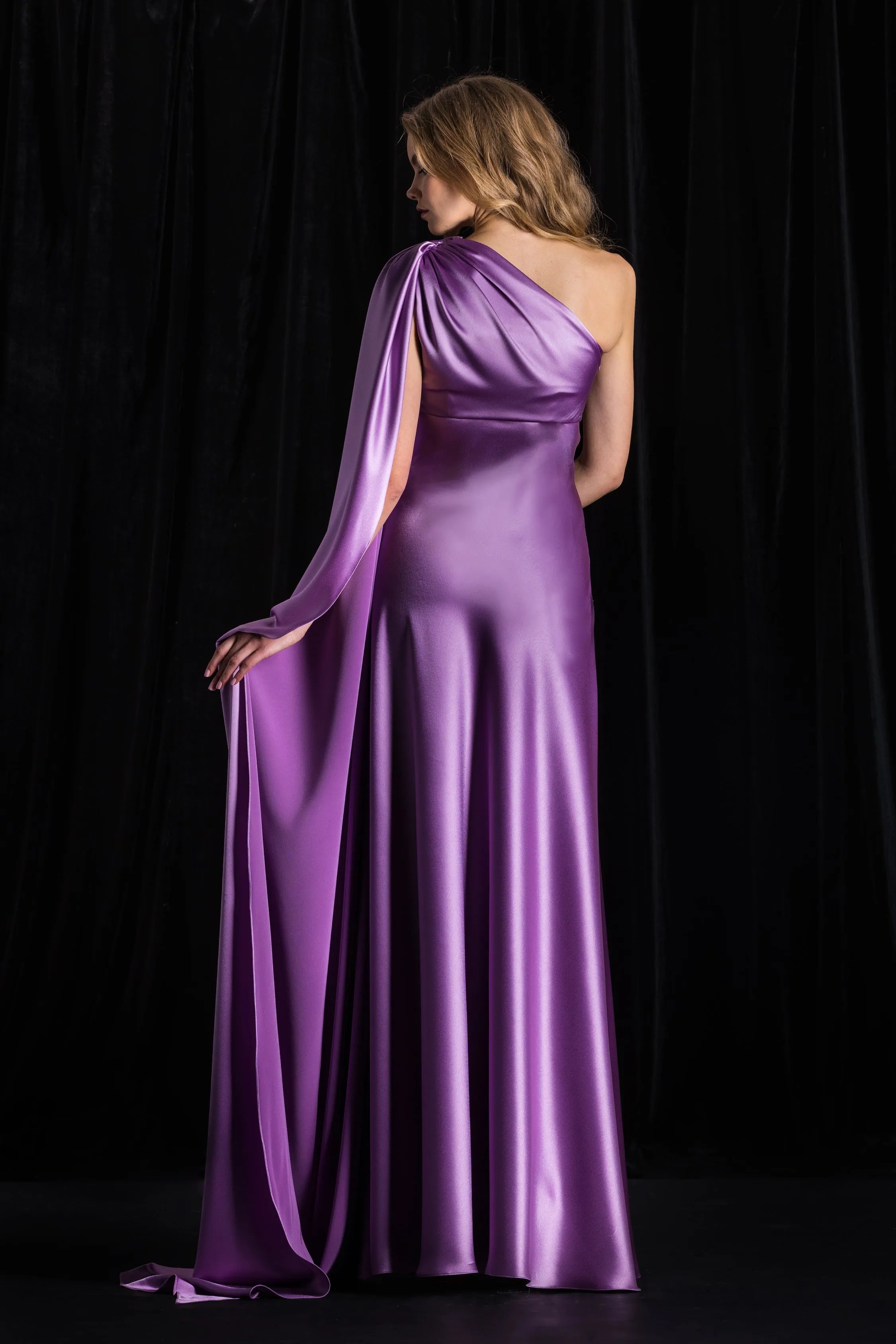 Satin Backed Crepe One Shoulder Gown with Cape Detail sold by Naeem Khan product image thumbnail 2