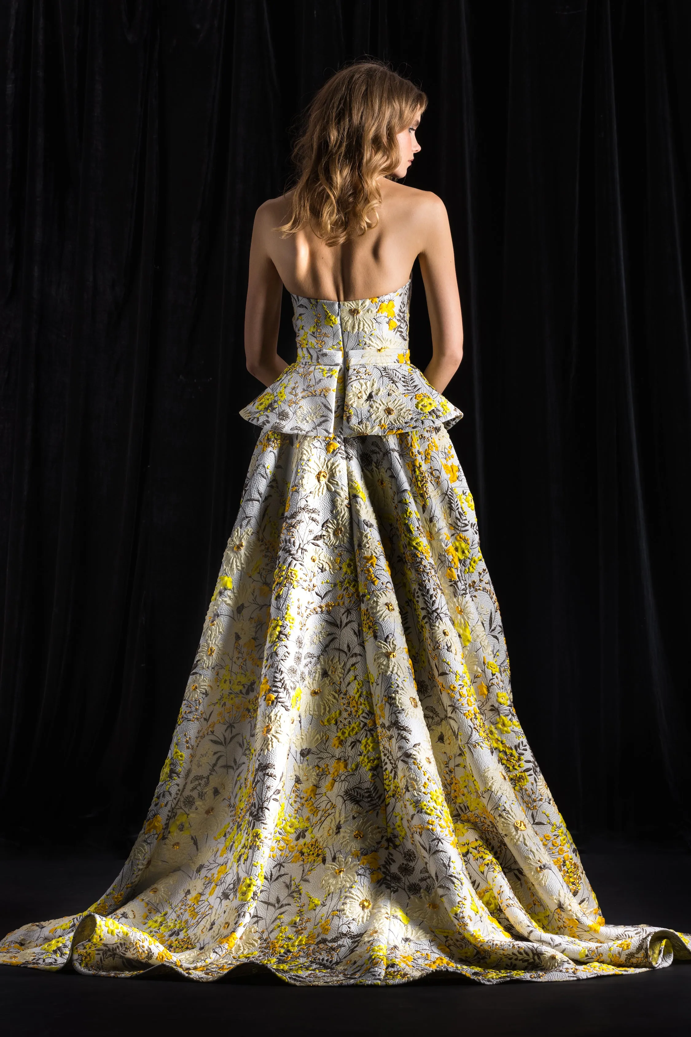 Floral Jacquard Strapless Peplum Gown sold by Naeem Khan product image thumbnail 2