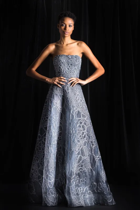 Raffia Embroirdered Strapless Ballgown sold by Naeem Khan