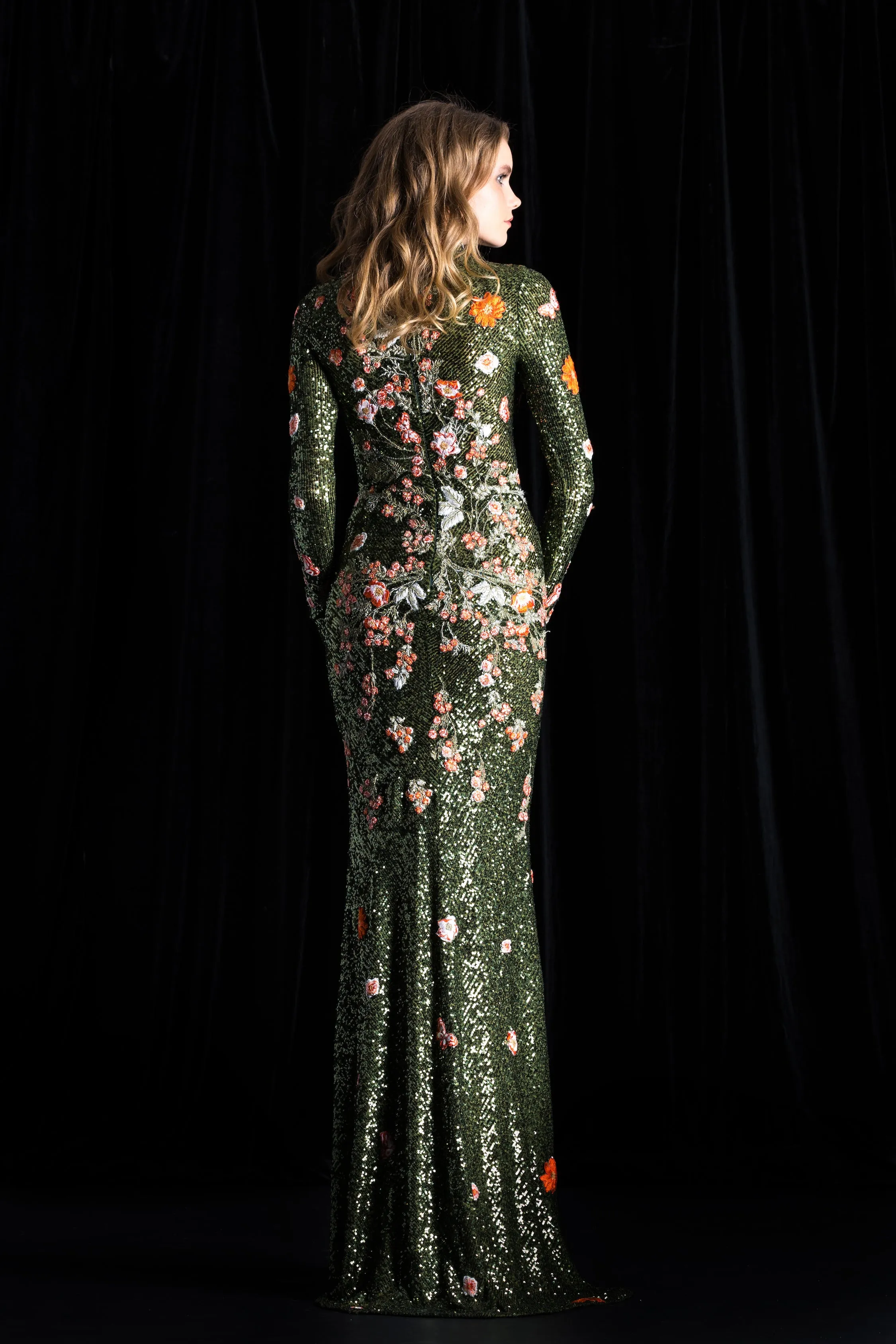 Stretch Sequin Floral Applique Gown sold by Naeem Khan product image thumbnail 2