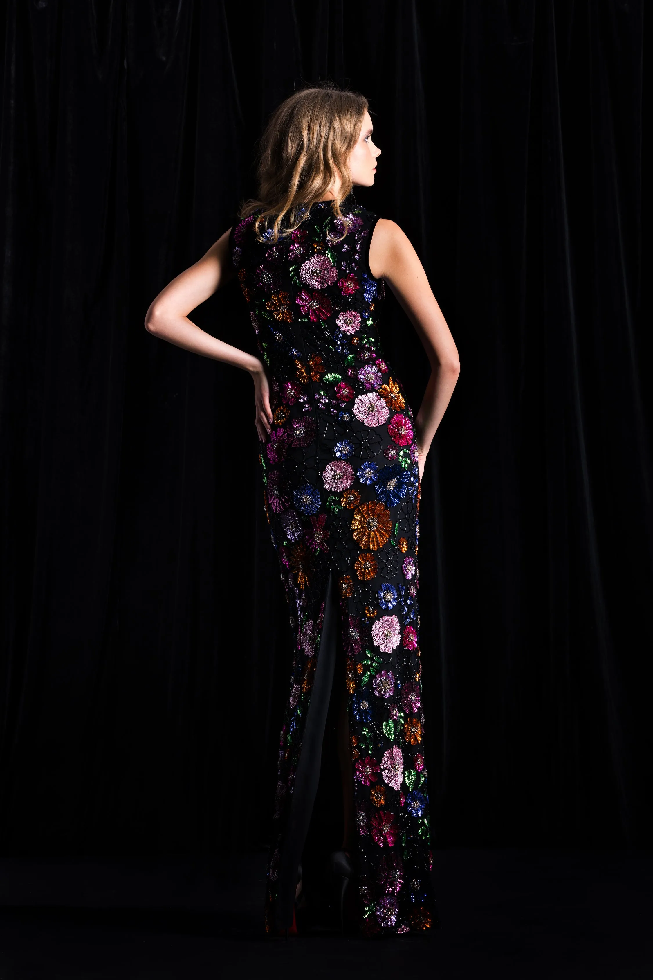 Floral Sequin Embellished V-Neck Gown sold by Naeem Khan product image thumbnail 2