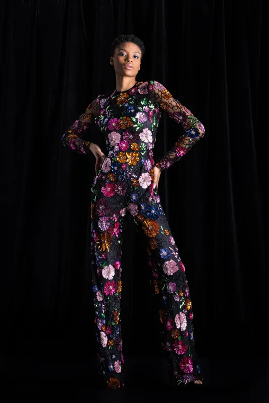 Floral Sequin Embellished Long Sleeve Jumpsuit sold by Naeem Khan