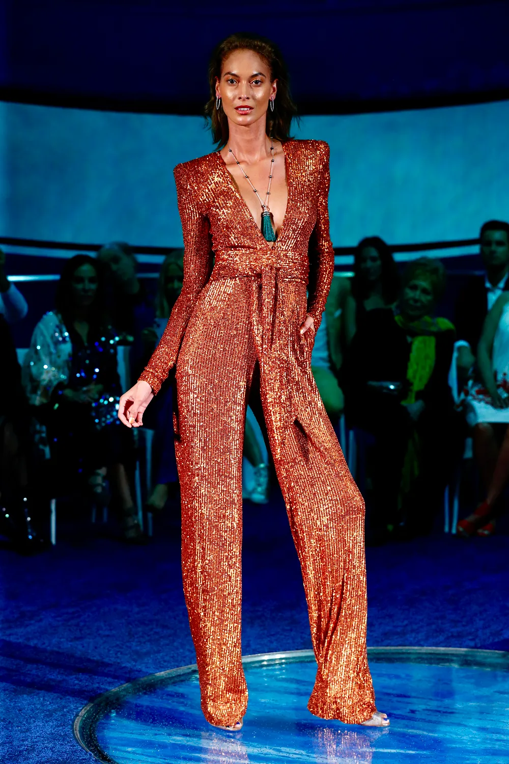 Waist Tie Stretch Sequin Jumpsuit sold by Naeem Khan