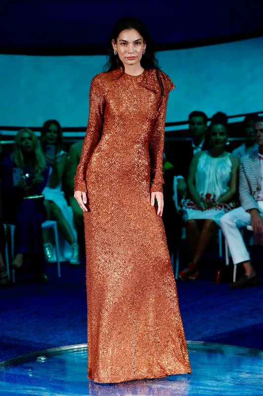 Stretch Sequin Bow Detail Gown sold by Naeem Khan