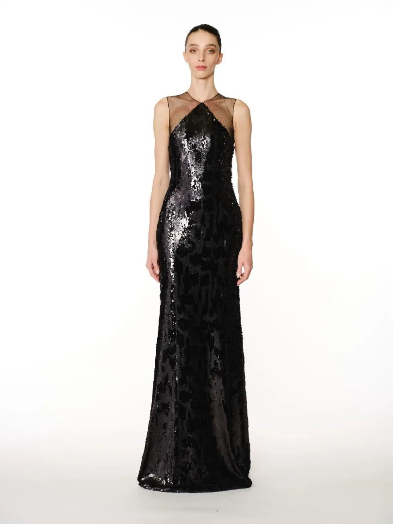 LEOPARD STRETCH SEQUIN JEWEL NECK SLEEVELESS COLUMN GOWN sold by Naeem Khan
