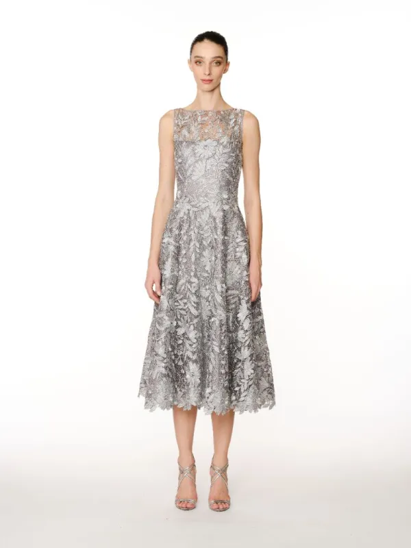 FLORAL LACE BOATNECK TEA-LENGTH DRESS made by Naeem Khan