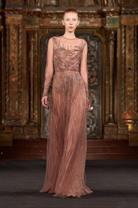 ABSTRACT BEADED LONG SLEEVE GOWN sold by Naeem Khan