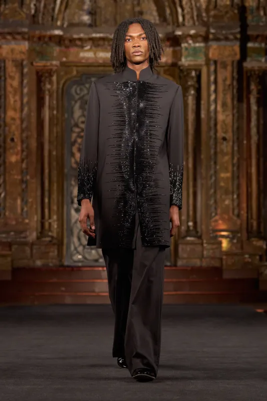 ABSTRACT BEADED MANDARIN COLLAR COAT made by Naeem Khan
