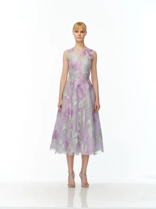 JEWEL NECK SLEEVELESS TEA-LENGTH DRESS made by Naeem Khan