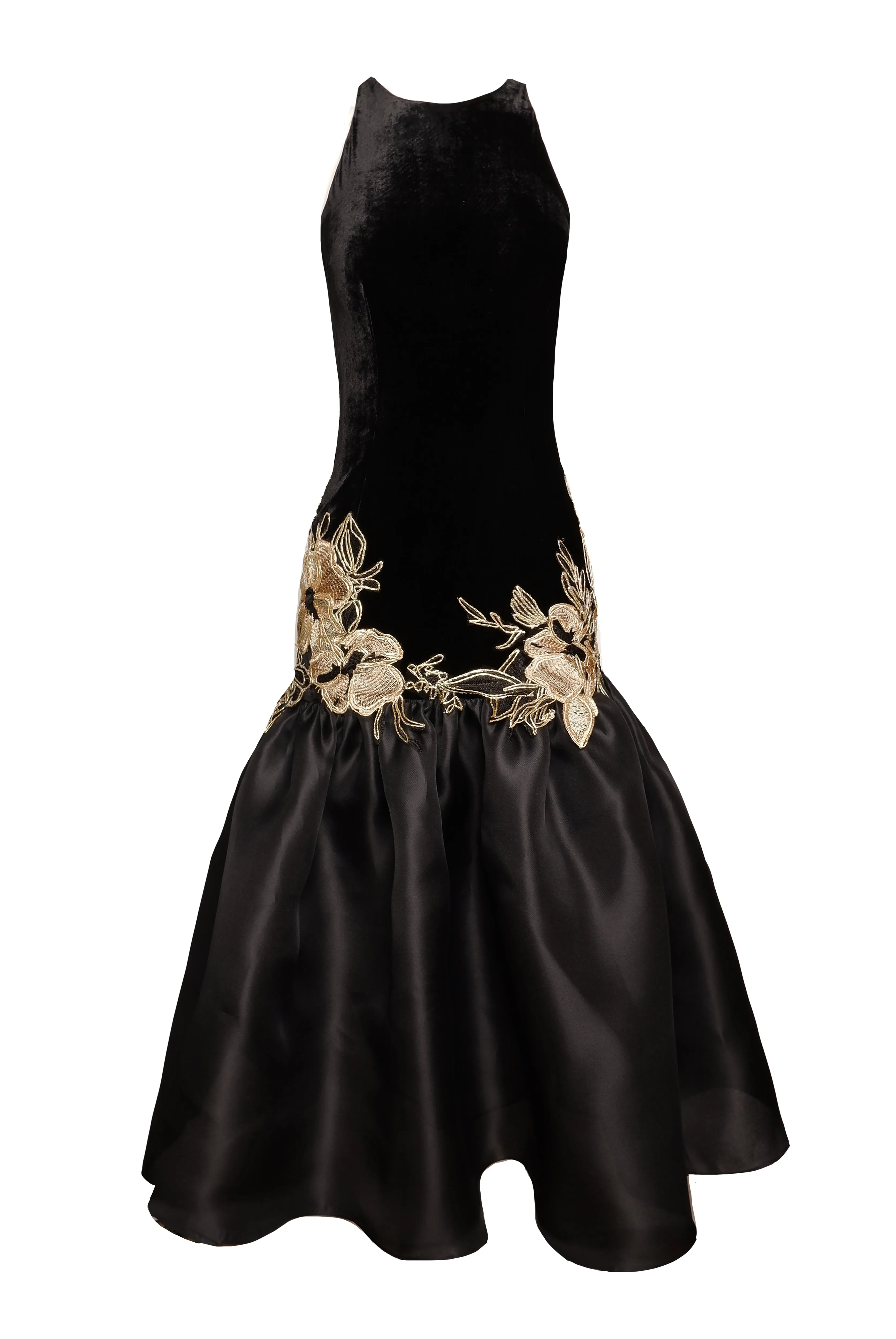 HALTER DROP WAIST DRESS WITH FLORAL APPLIQUE sold by Naeem Khan product image thumbnail 2