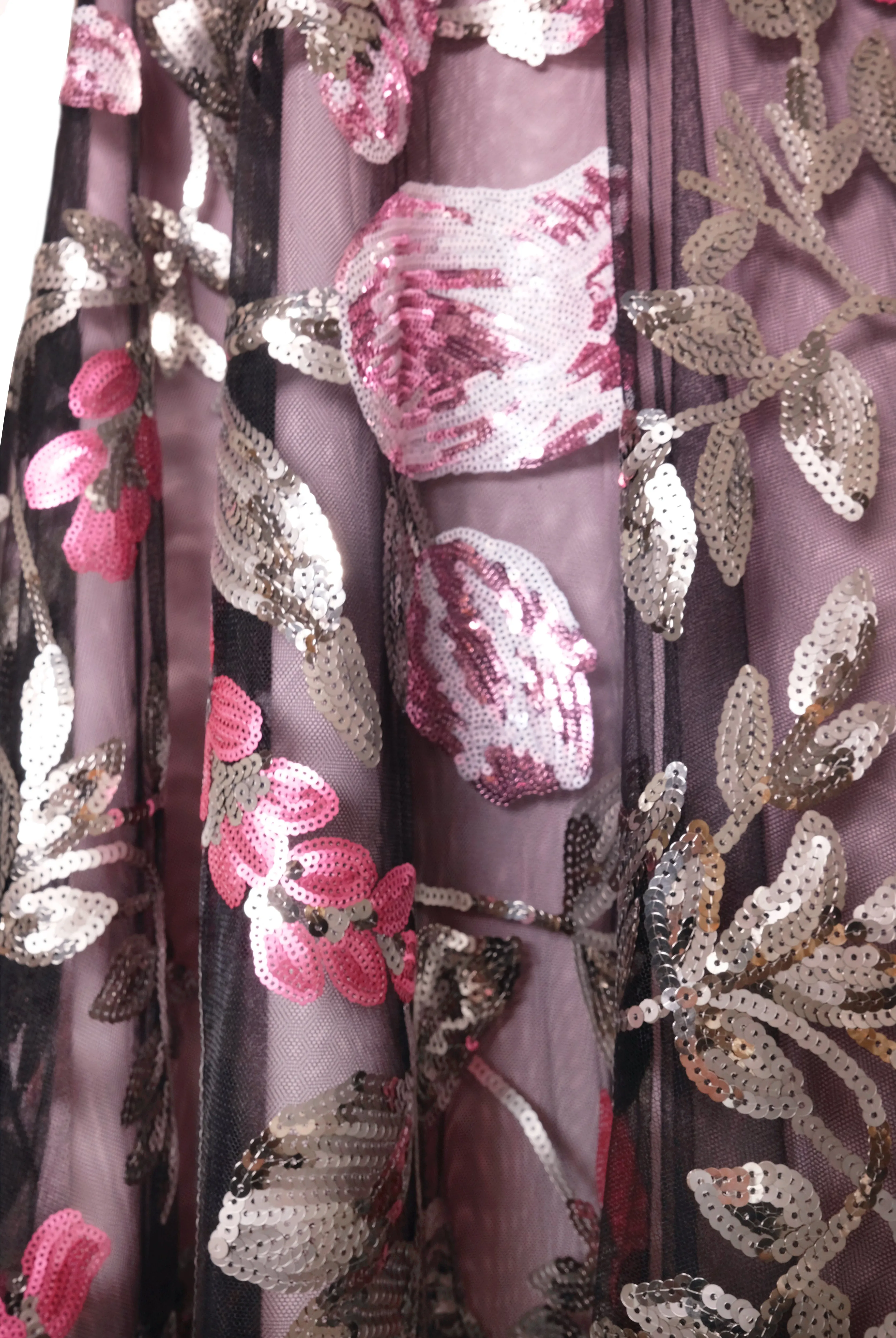 SEQUIN FLORAL SHORT SLEEVE TEA LENGTH DRESS sold by Naeem Khan product image thumbnail 4