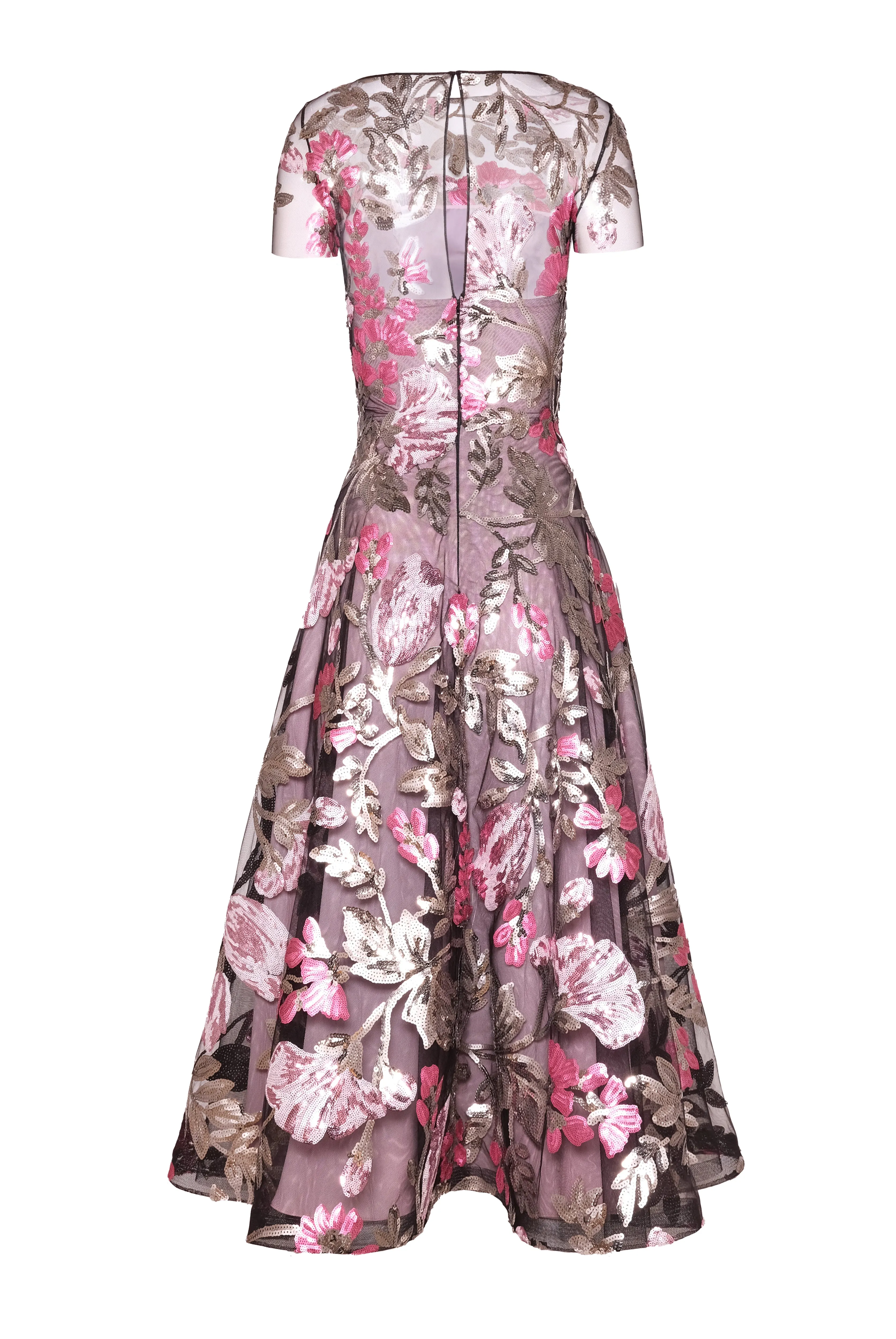 SEQUIN FLORAL SHORT SLEEVE TEA LENGTH DRESS sold by Naeem Khan product image thumbnail 3