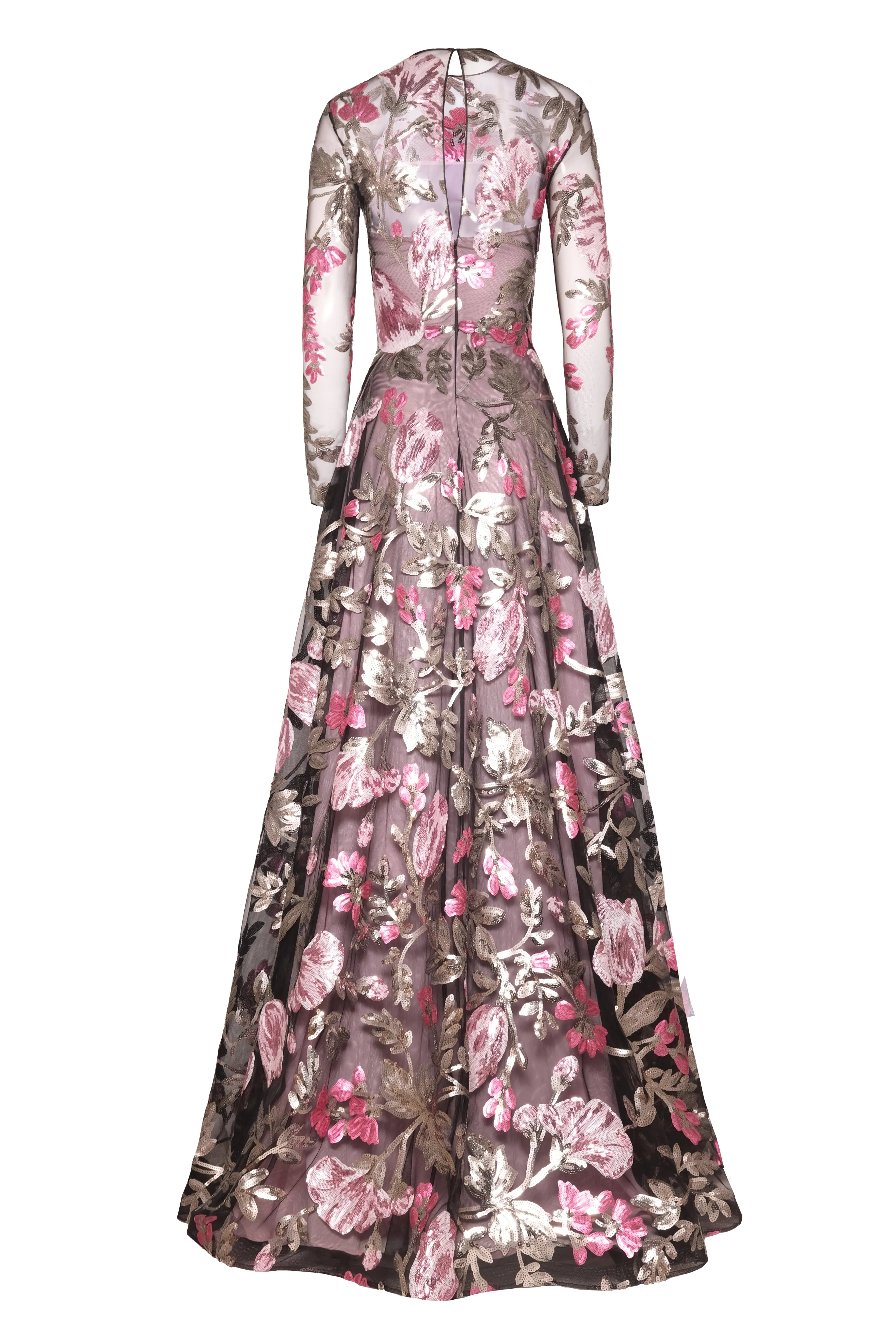 SEQUIN FLORAL LONG SLEEVE GOWN sold by Naeem Khan product image thumbnail 3