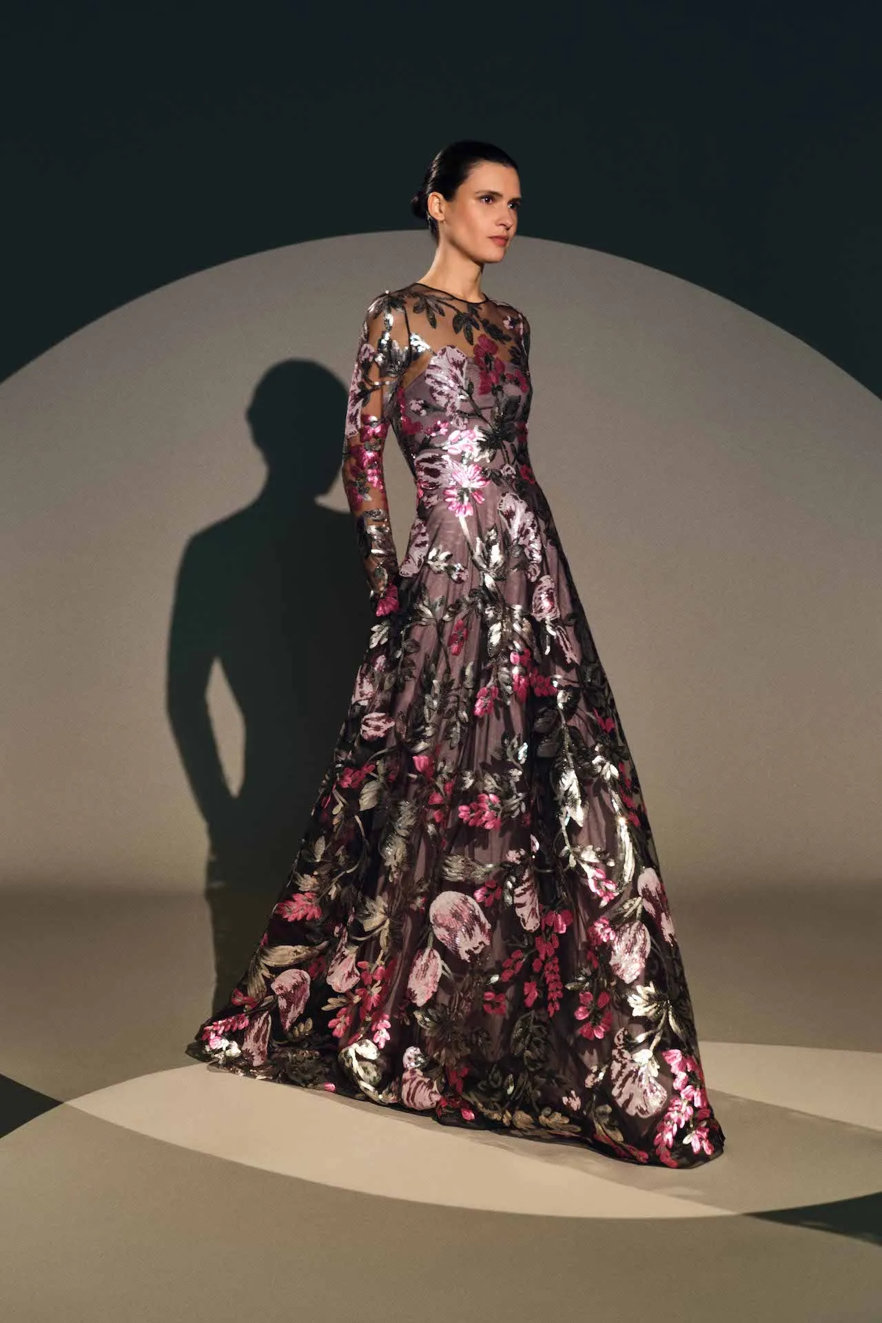 SEQUIN FLORAL LONG SLEEVE GOWN sold by Naeem Khan