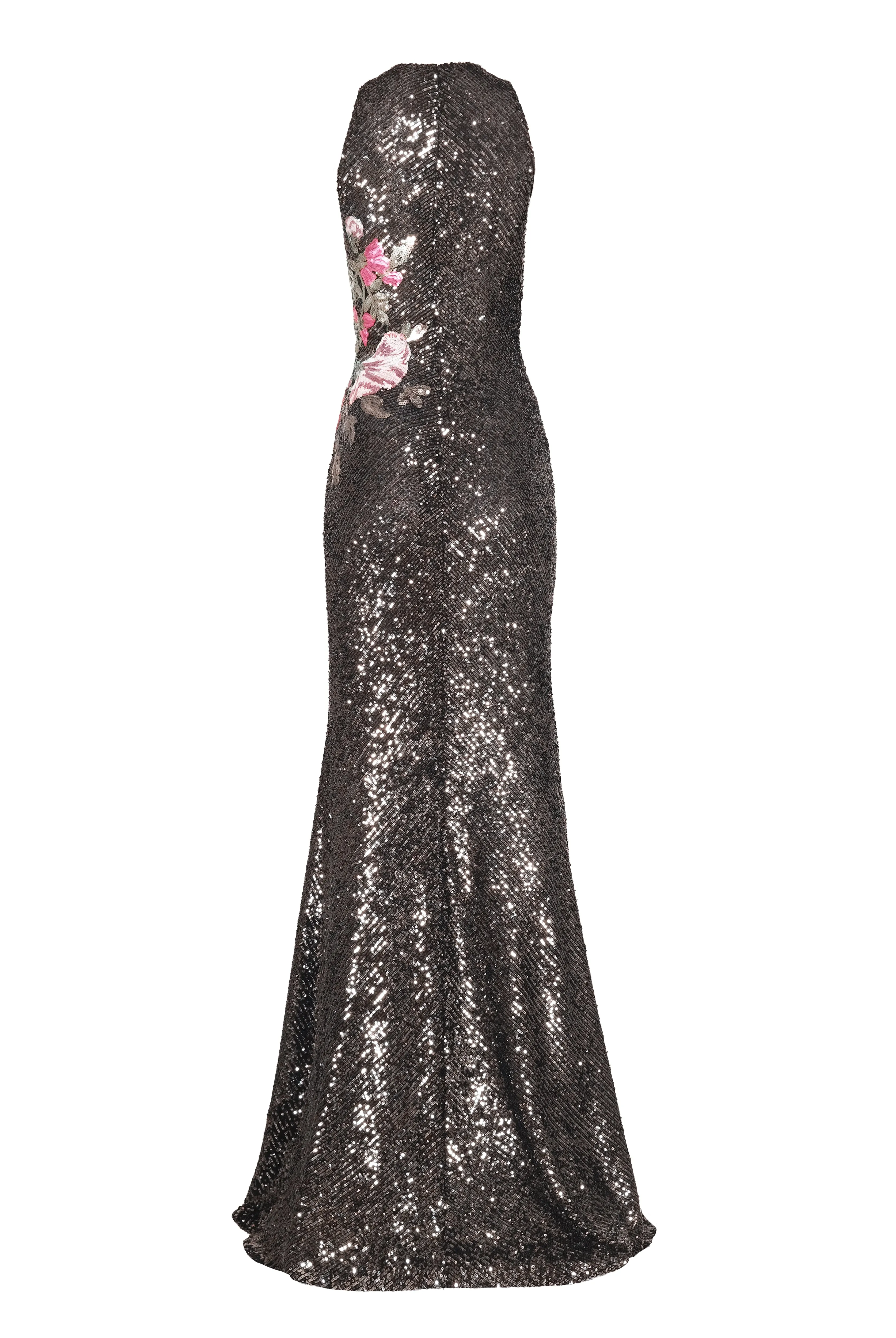 FLORAL APPLIQUE STRETCH SEQUIN HALTER GOWN sold by Naeem Khan product image thumbnail 2
