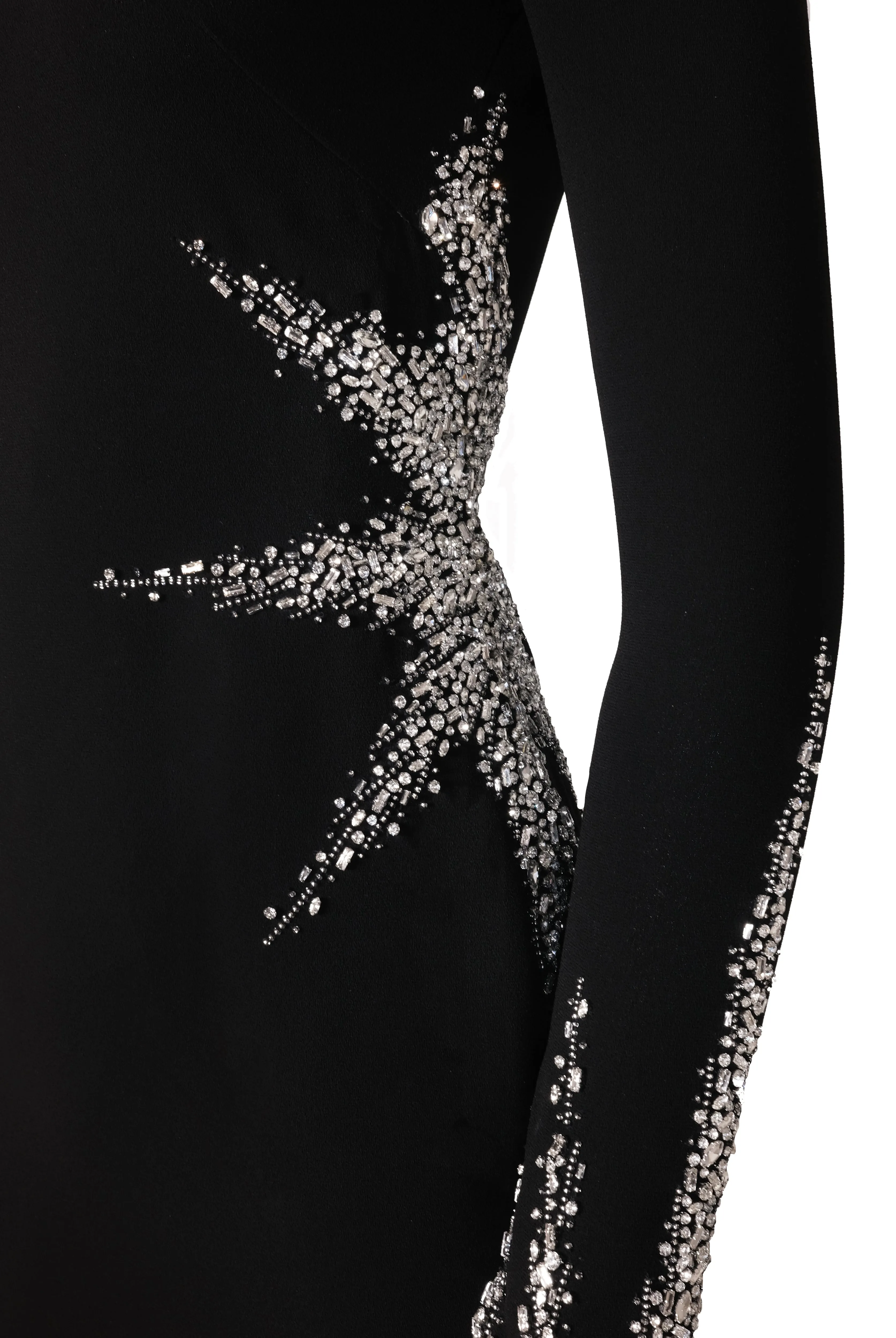 CRYSTAL EMBELLISHED CREPE LONG SLEEVE DRESS sold by Naeem Khan product image thumbnail 4