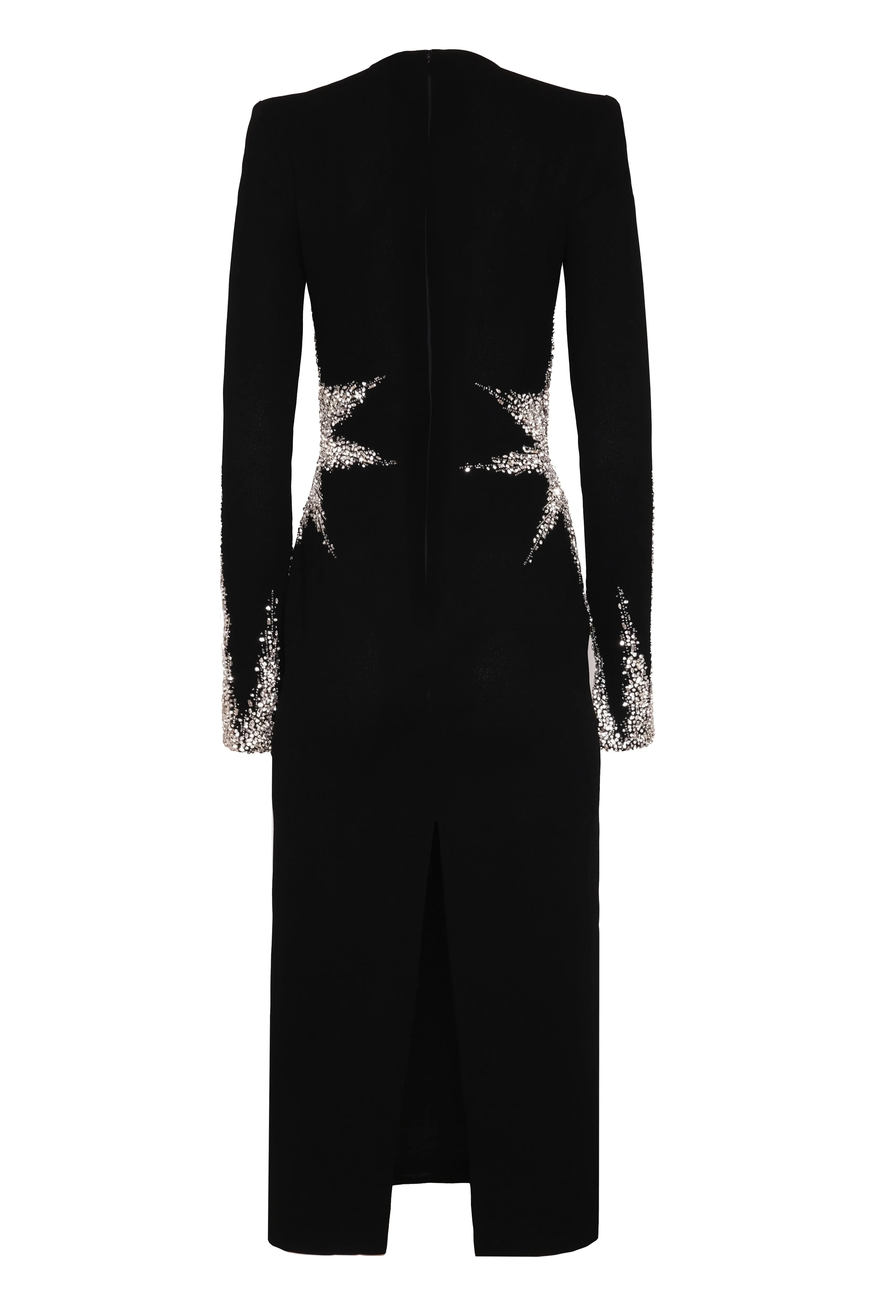 CRYSTAL EMBELLISHED CREPE LONG SLEEVE DRESS sold by Naeem Khan product image thumbnail 3