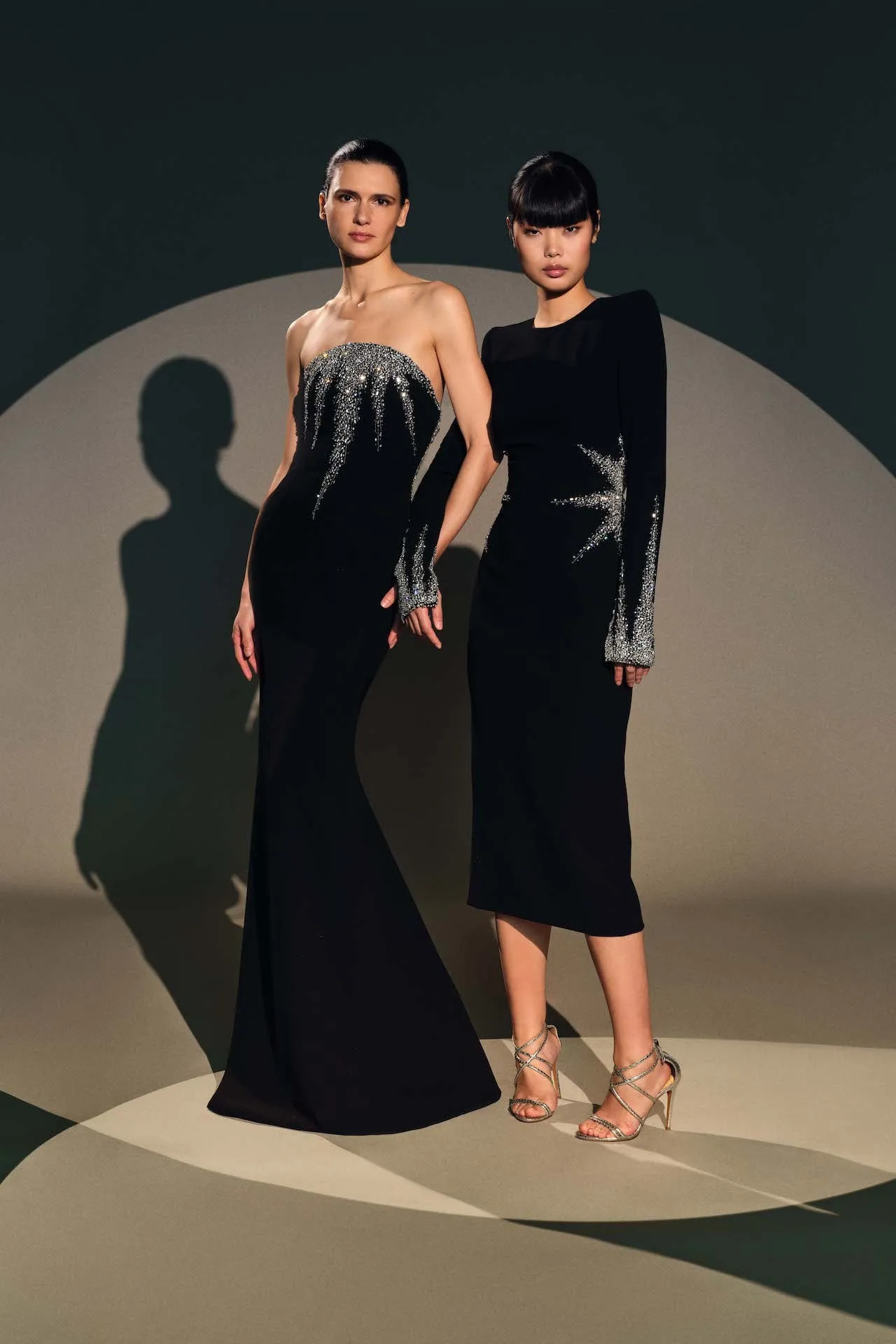 CRYSTAL EMBELLISHED CREPE LONG SLEEVE DRESS sold by Naeem Khan product image thumbnail 5