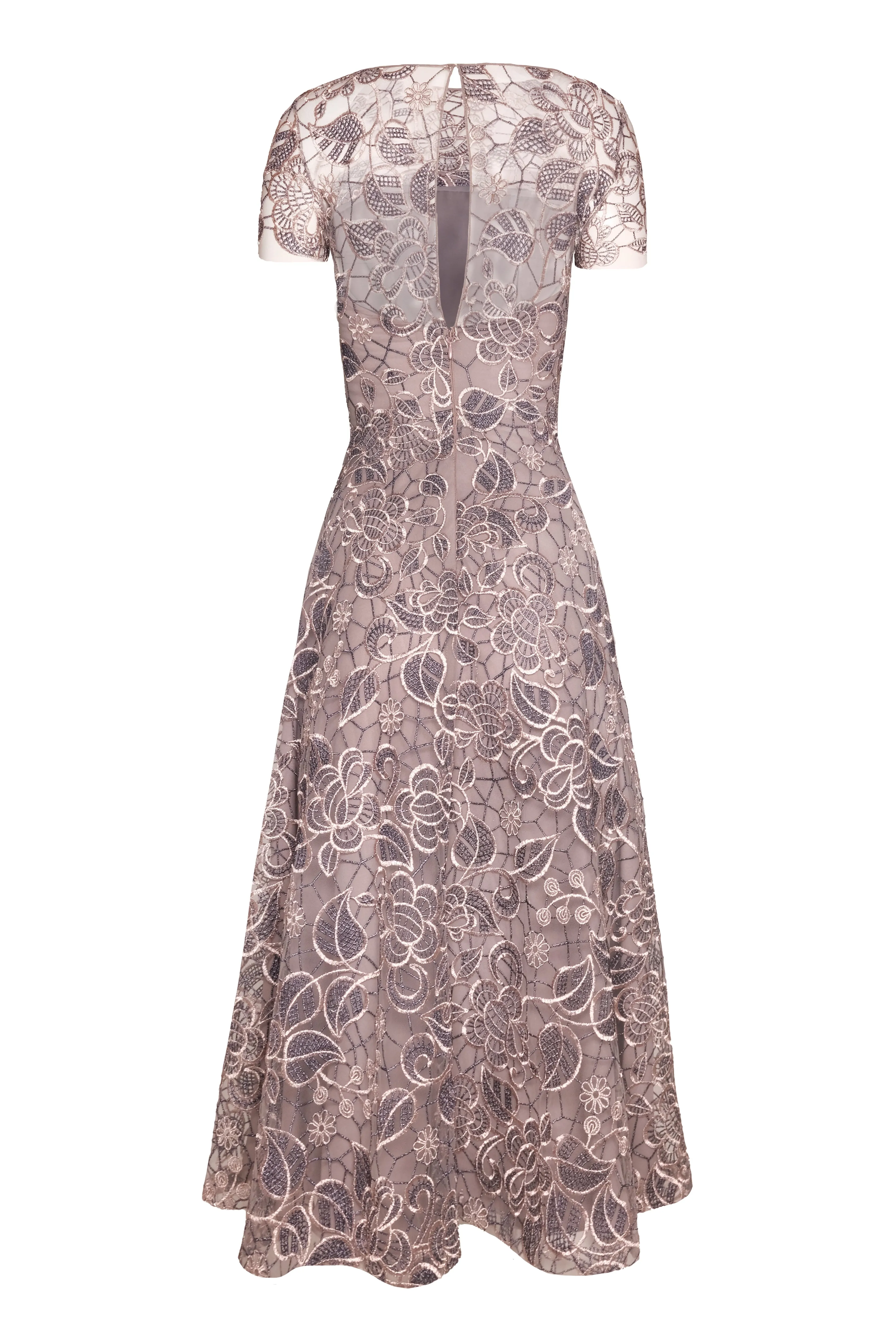 METALLIC LACE BOATNECK TEA-LENGTH DRESS sold by Naeem Khan product image thumbnail 2