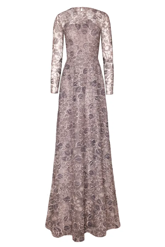 METALLIC LACE LONG SLEEVE GOWN made by Naeem Khan