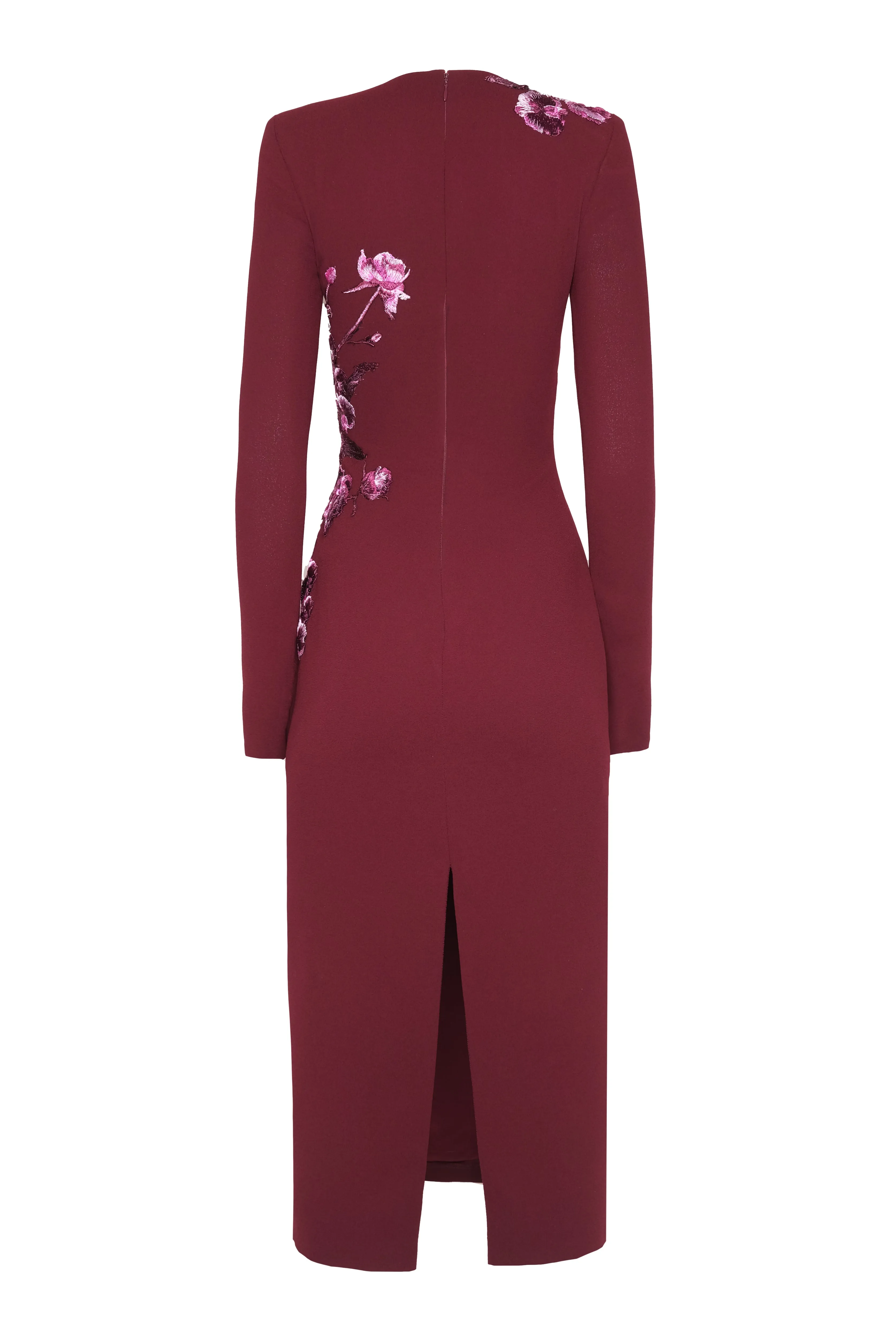 CREPE FLORAL APPLIQUE LONG SLEEVE TEA-LENGTH DRESS sold by Naeem Khan product image thumbnail 3