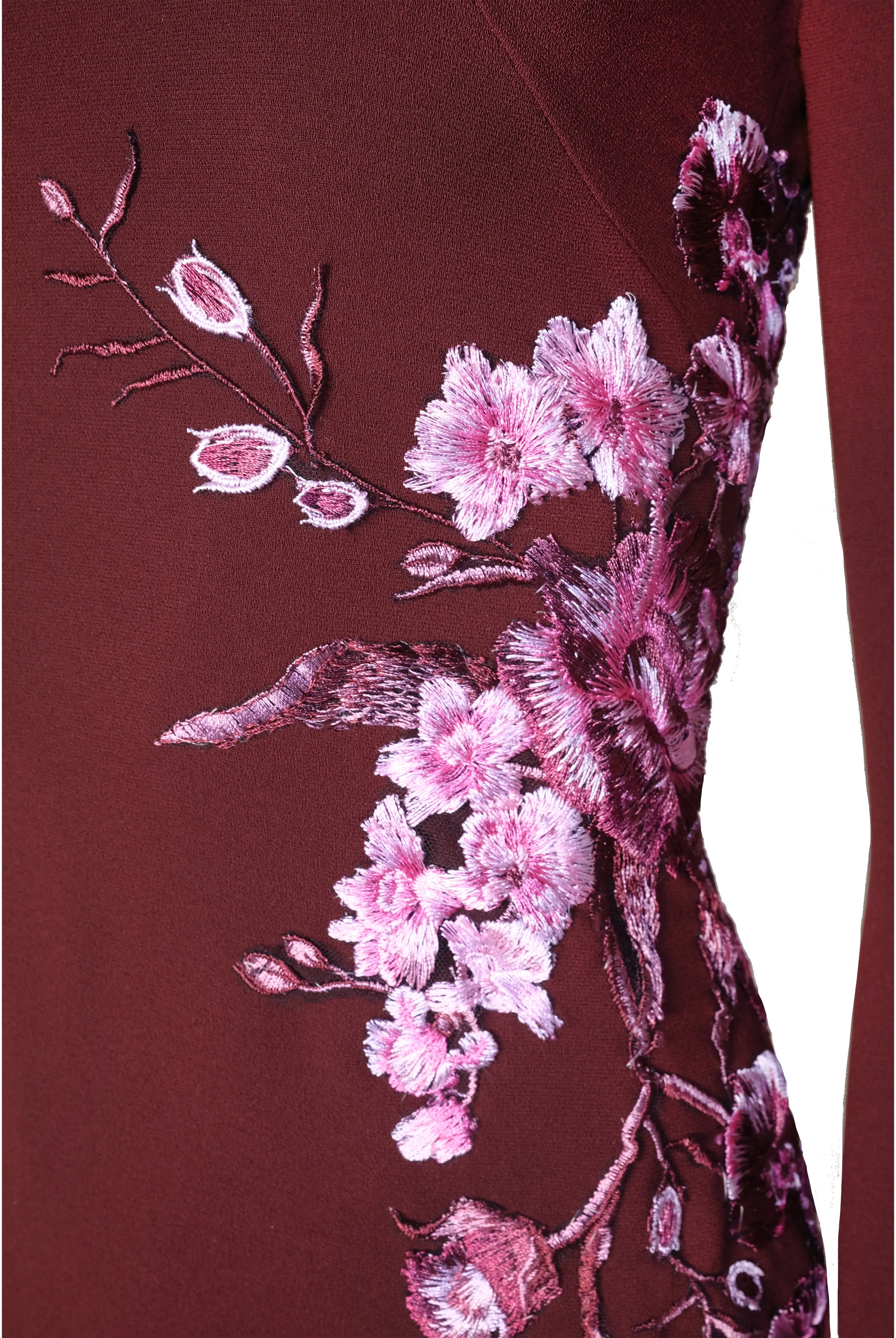 CREPE FLORAL APPLIQUE LONG SLEEVE TEA-LENGTH DRESS sold by Naeem Khan product image thumbnail 4