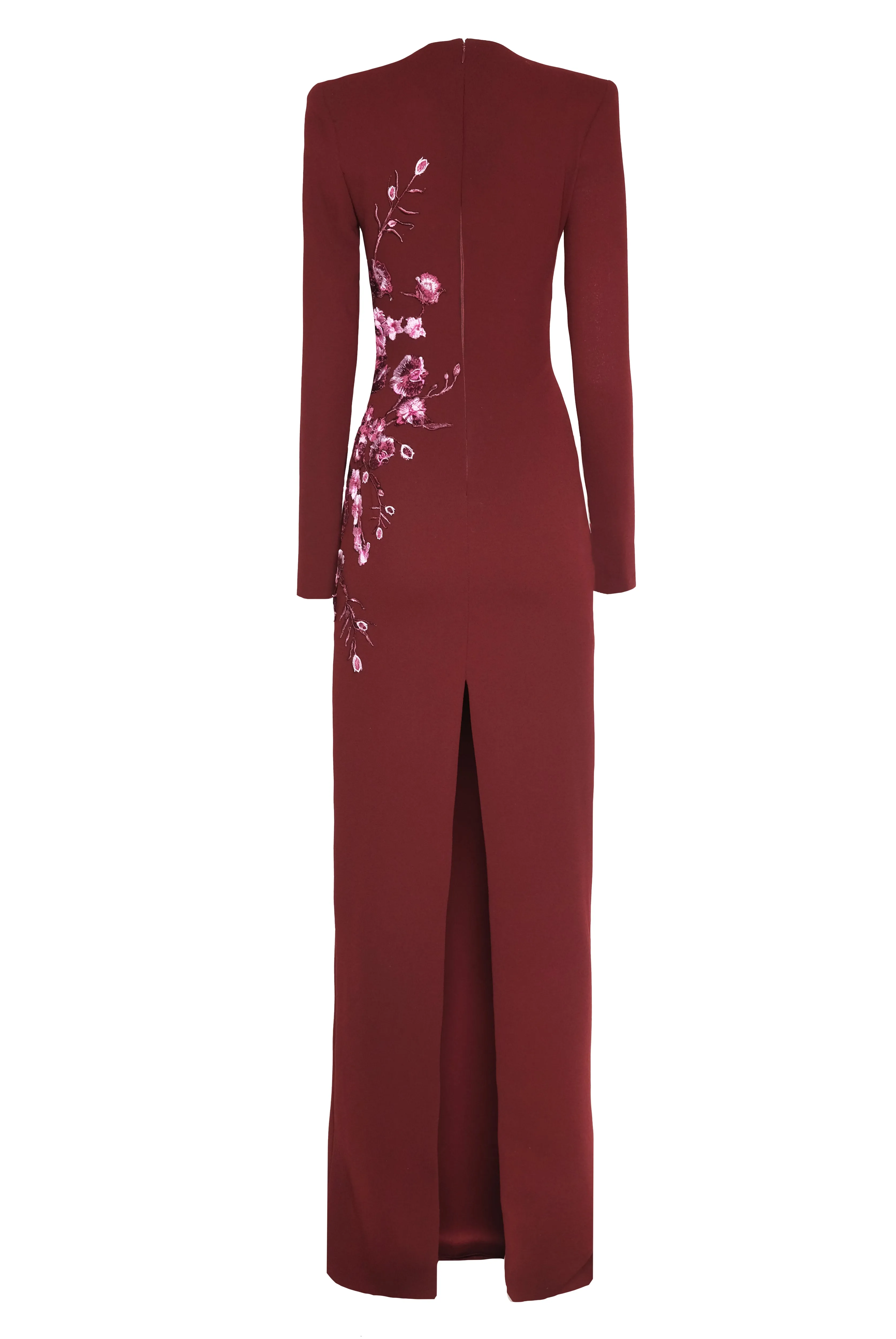 CREPE FLORAL APPLIQUE LONG SLEEVE COLUMN GOWN sold by Naeem Khan product image thumbnail 3