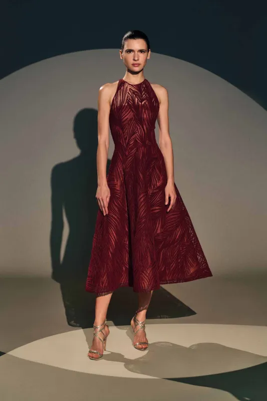 LIGHT VELVET HALTER TEA-LENGTH DRESS made by Naeem Khan