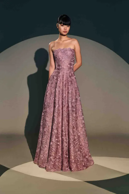 METALLIC LACE STRAPLESS GOWN made by Naeem Khan