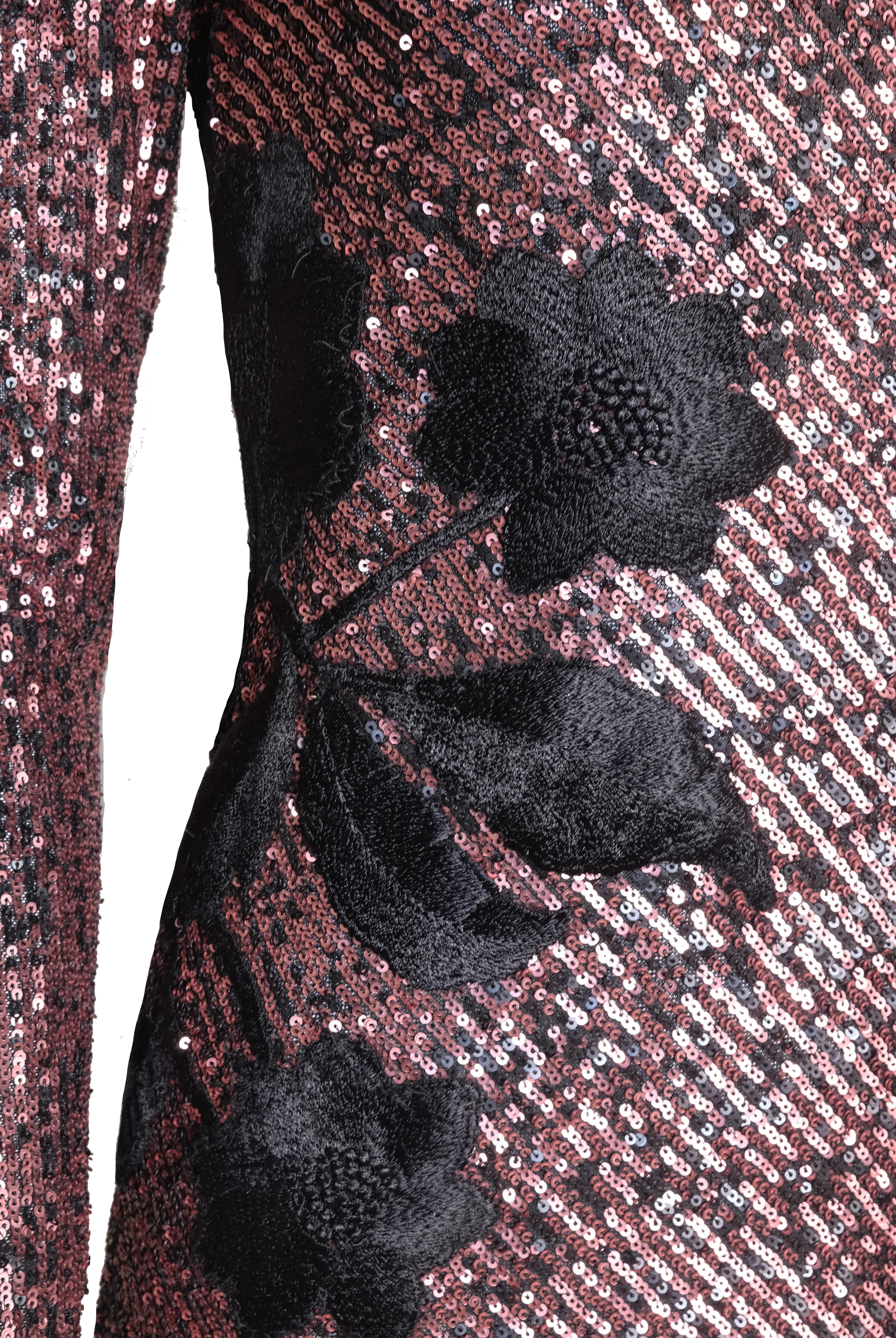 FLORAL APPLIQUE LONG SLEEVE STRETCH SEQUIN DRESS sold by Naeem Khan product image thumbnail 3