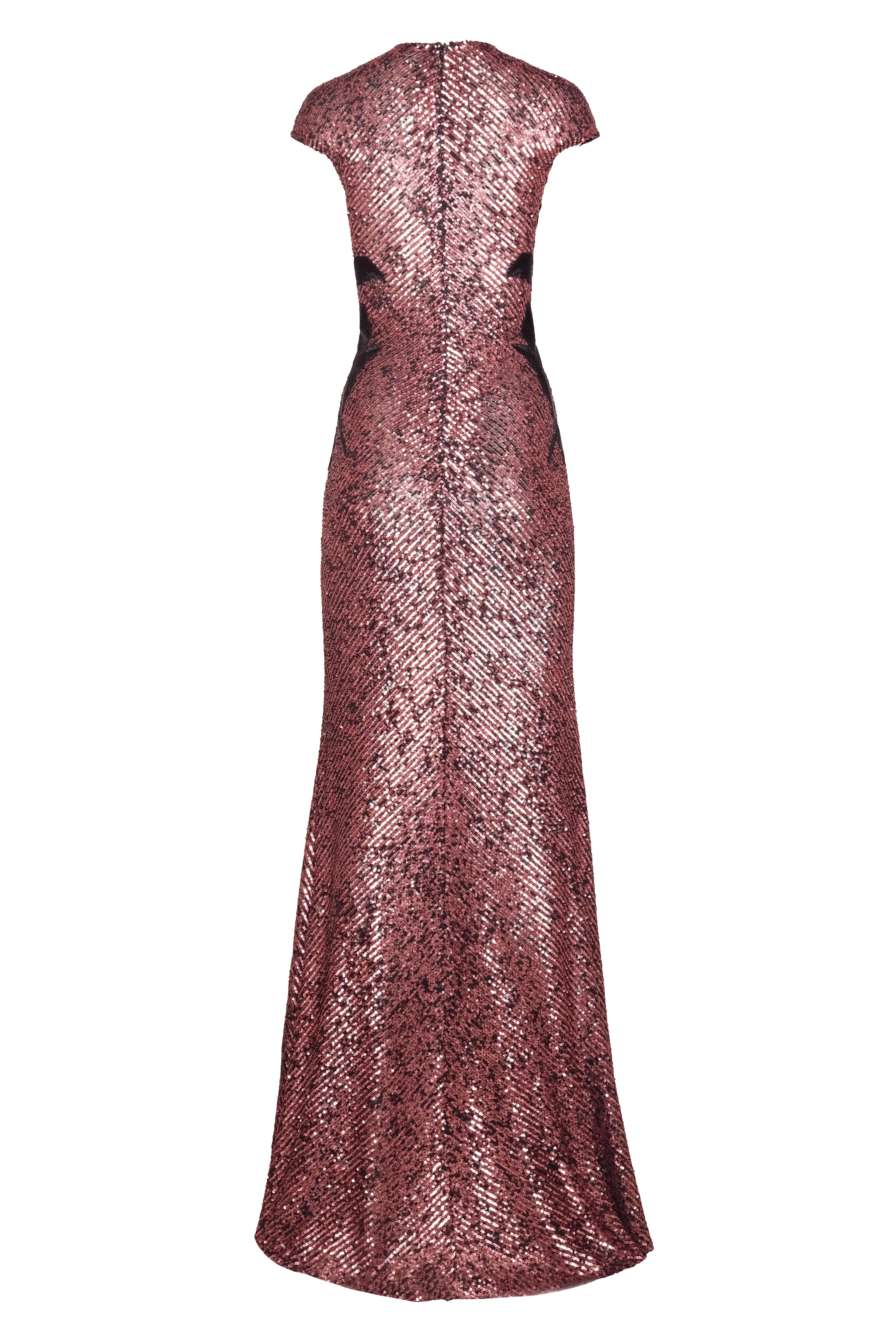 FLORAL APPLIQUE STRETCH SHORT SLEEVES SEQUIN GOWN sold by Naeem Khan product image thumbnail 2