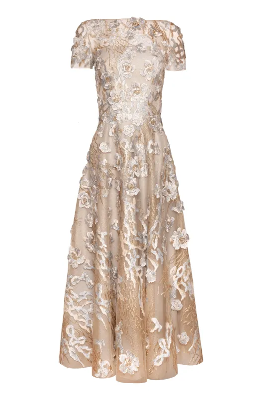FLOWER LACE SHORT SLEEVE COCKTAIL DRESS made by Naeem Khan
