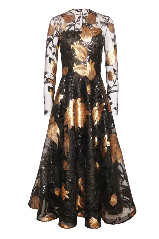LONG SLEEVE ILLUSION NECKLINE LACE COCKTAIL DRESS made by Naeem Khan