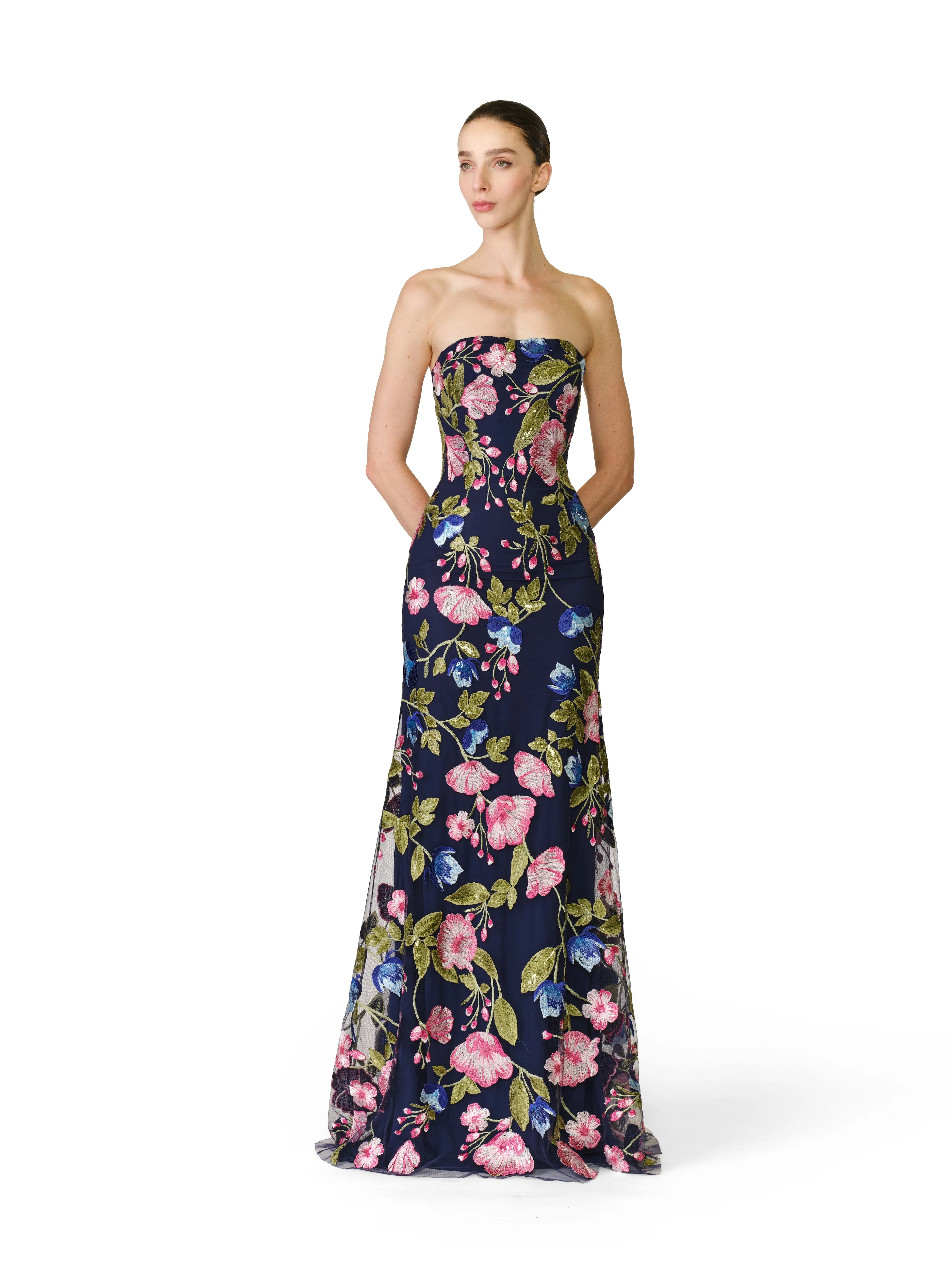 SEQUIN FLORAL LACE STRAPLESS FIT-AND-FLARE GOWN sold by Naeem Khan product image thumbnail 2