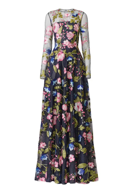 SEQUIN FLORAL LACE LONG SLEEVE GOWN made by Naeem Khan